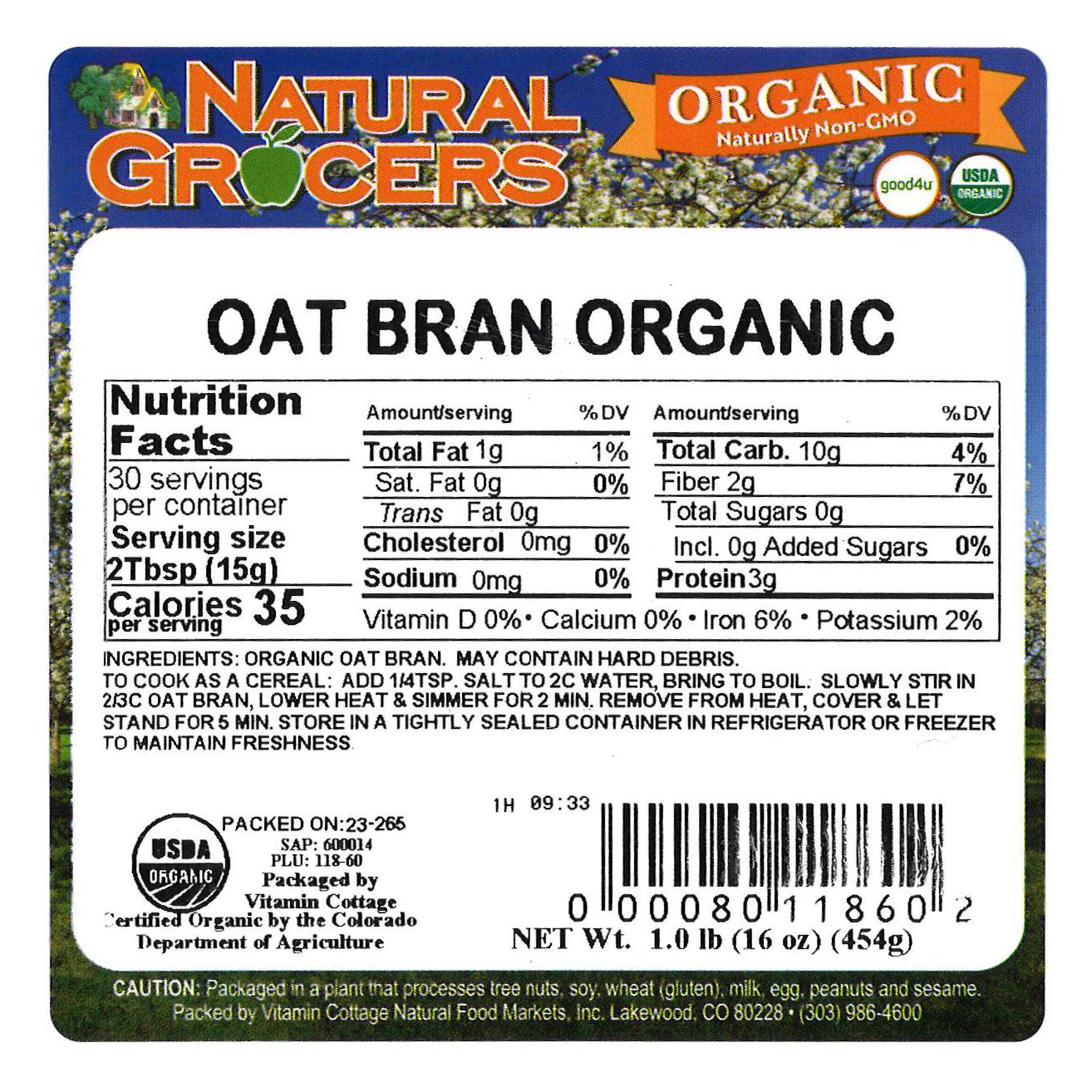 Bran Oat Org 1 Lb