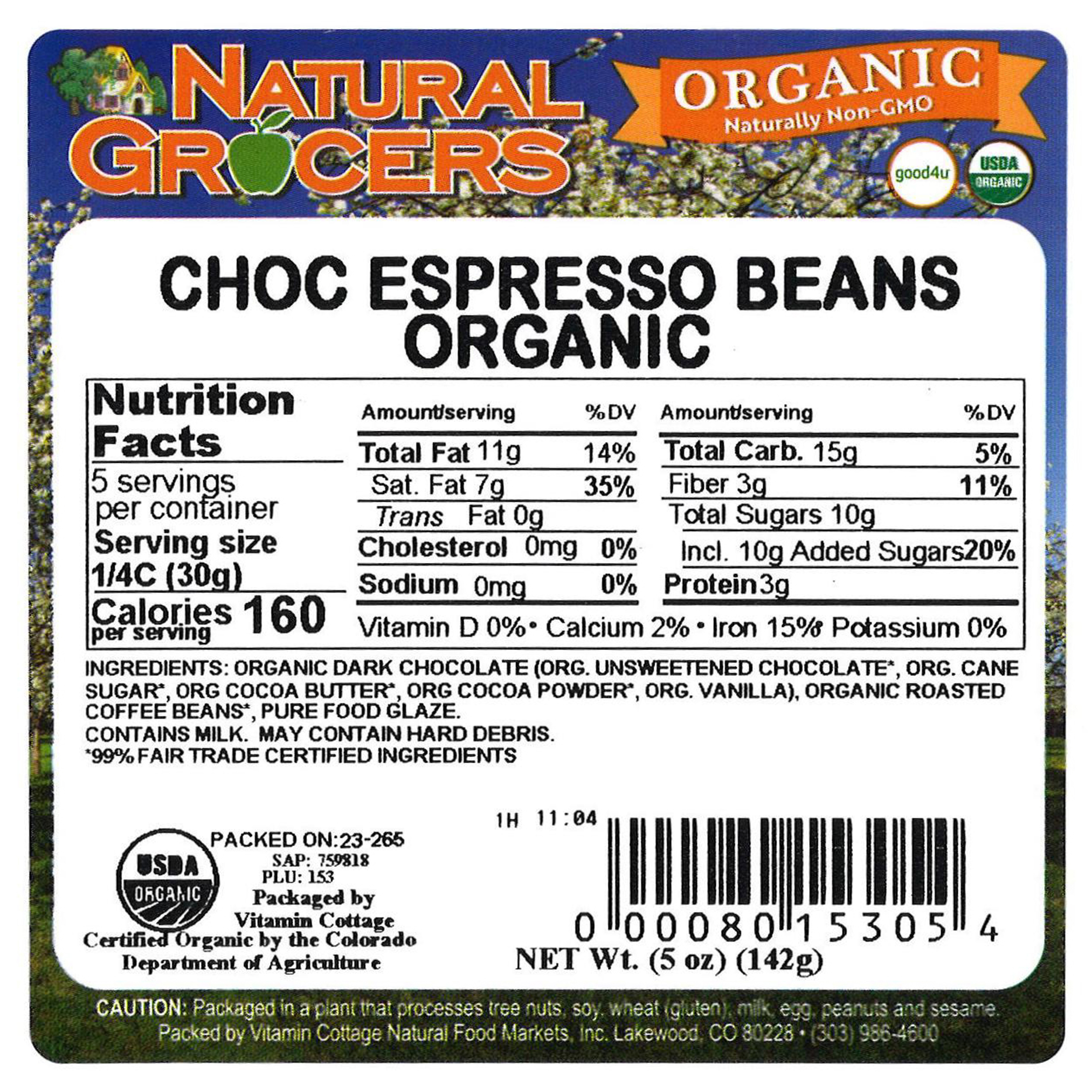 Choco Espresso Beans Org 5 Oz