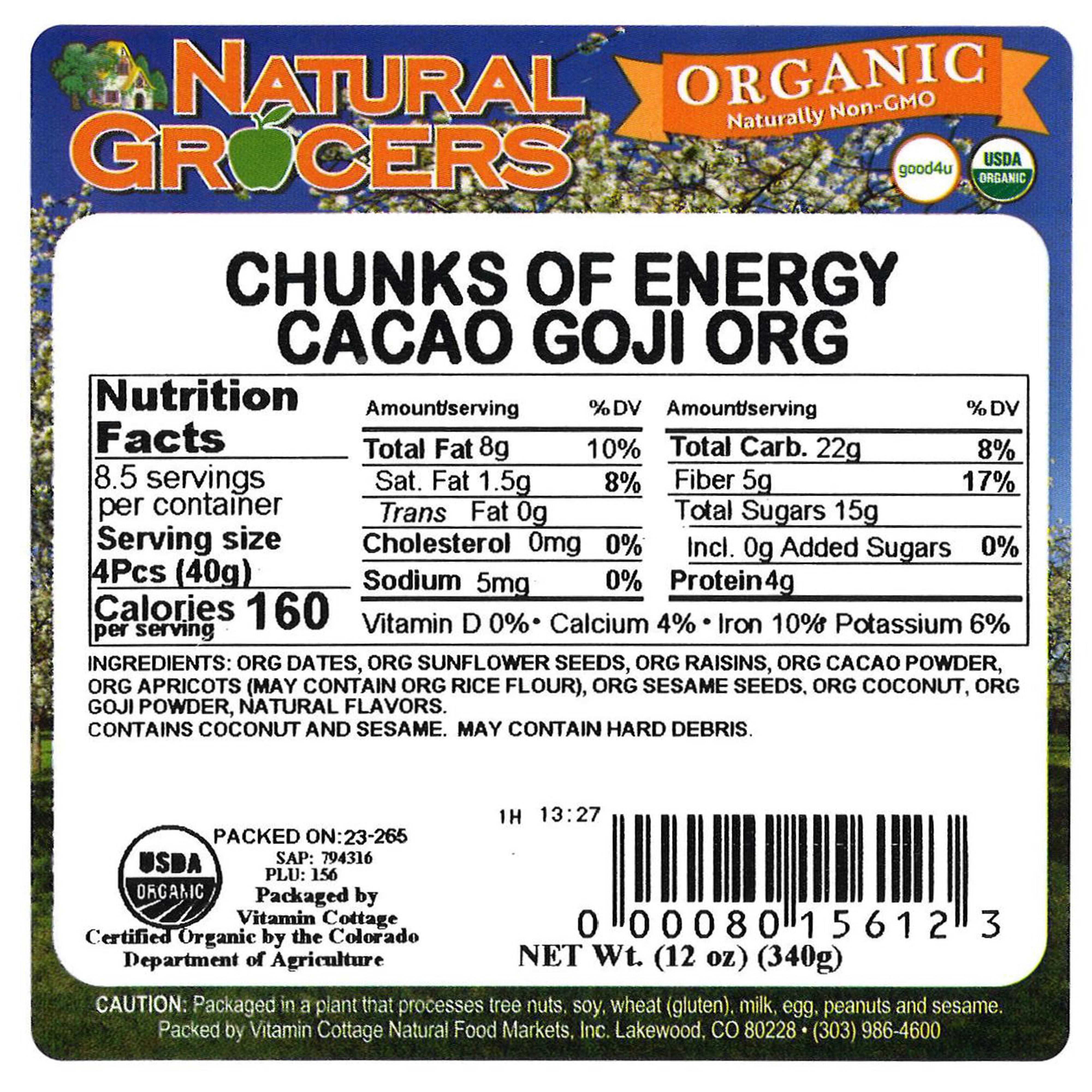 Chnks Energy Cacao Goji Org 12 Oz
