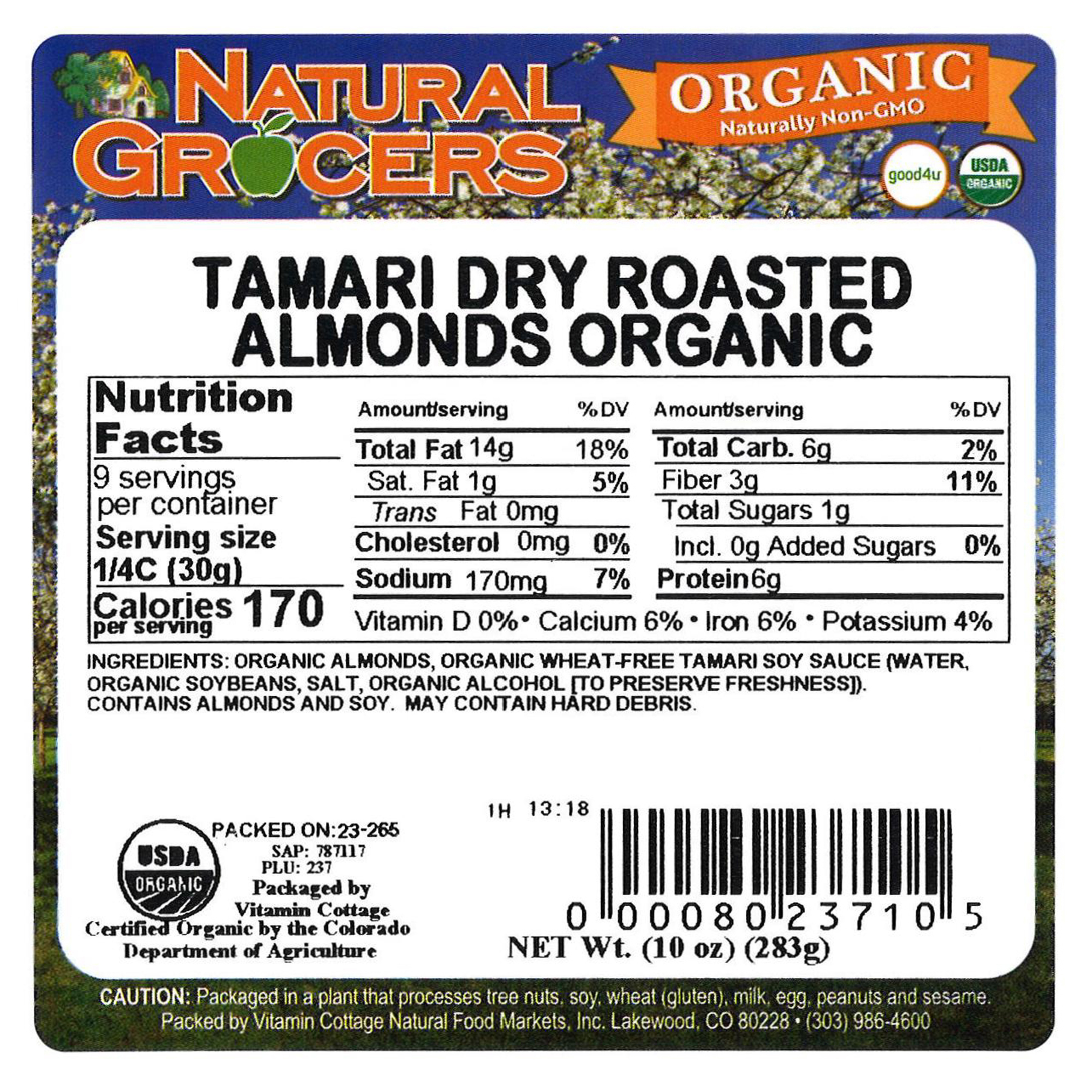 Almonds Tamari Dry Roast Org 10 Oz