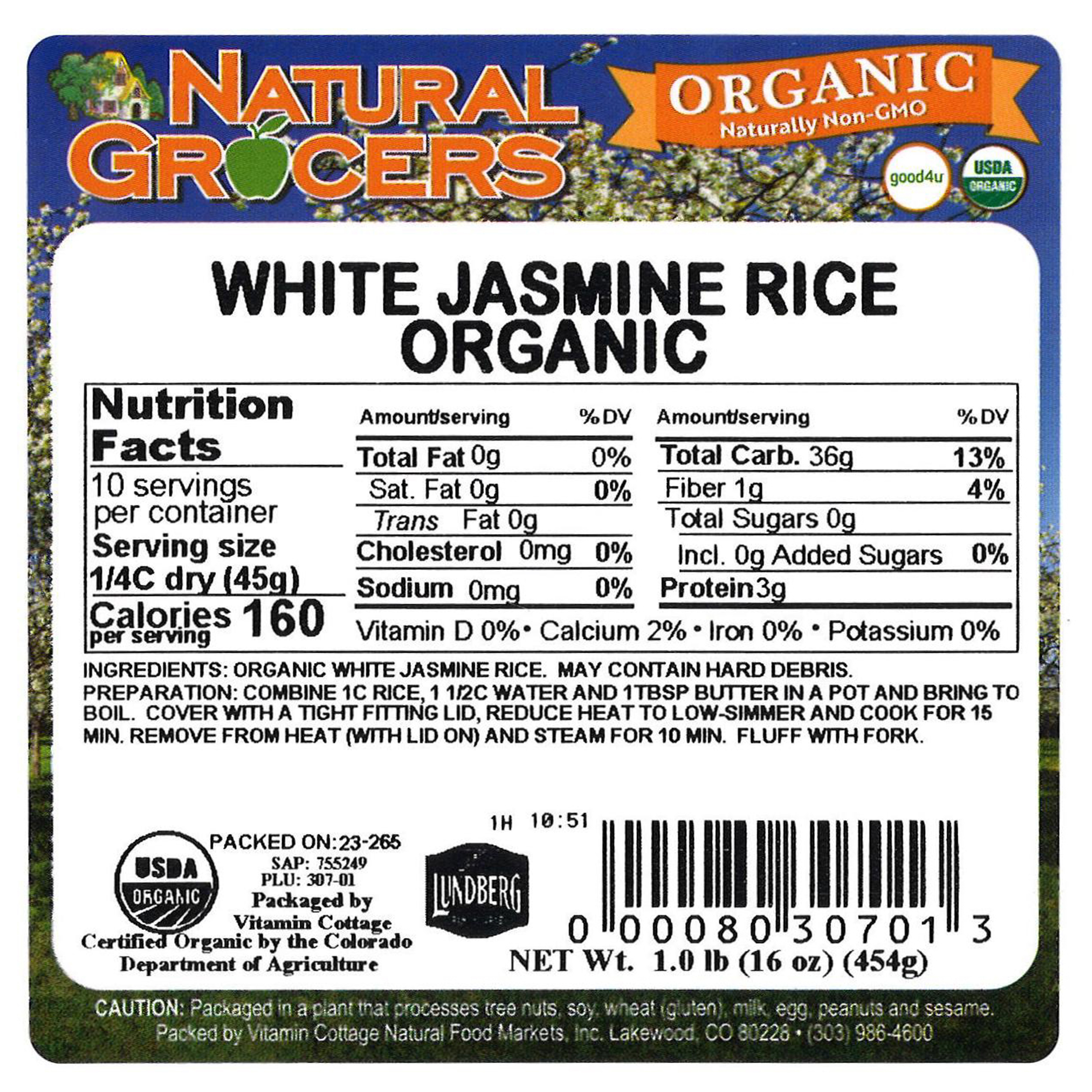 Rice Jasmine White Org 1 Lb