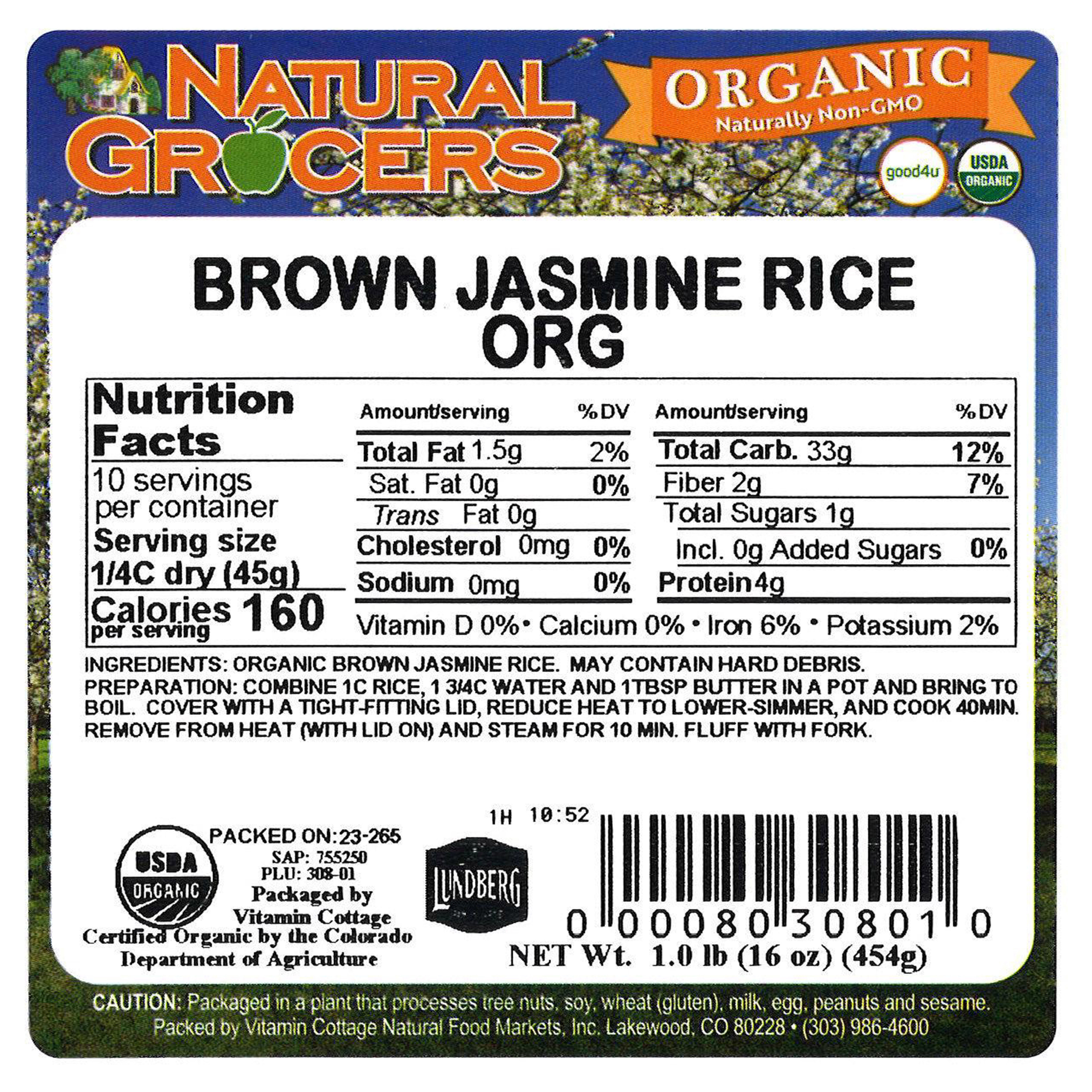 Rice Jasmine Brown Org 1 Lb