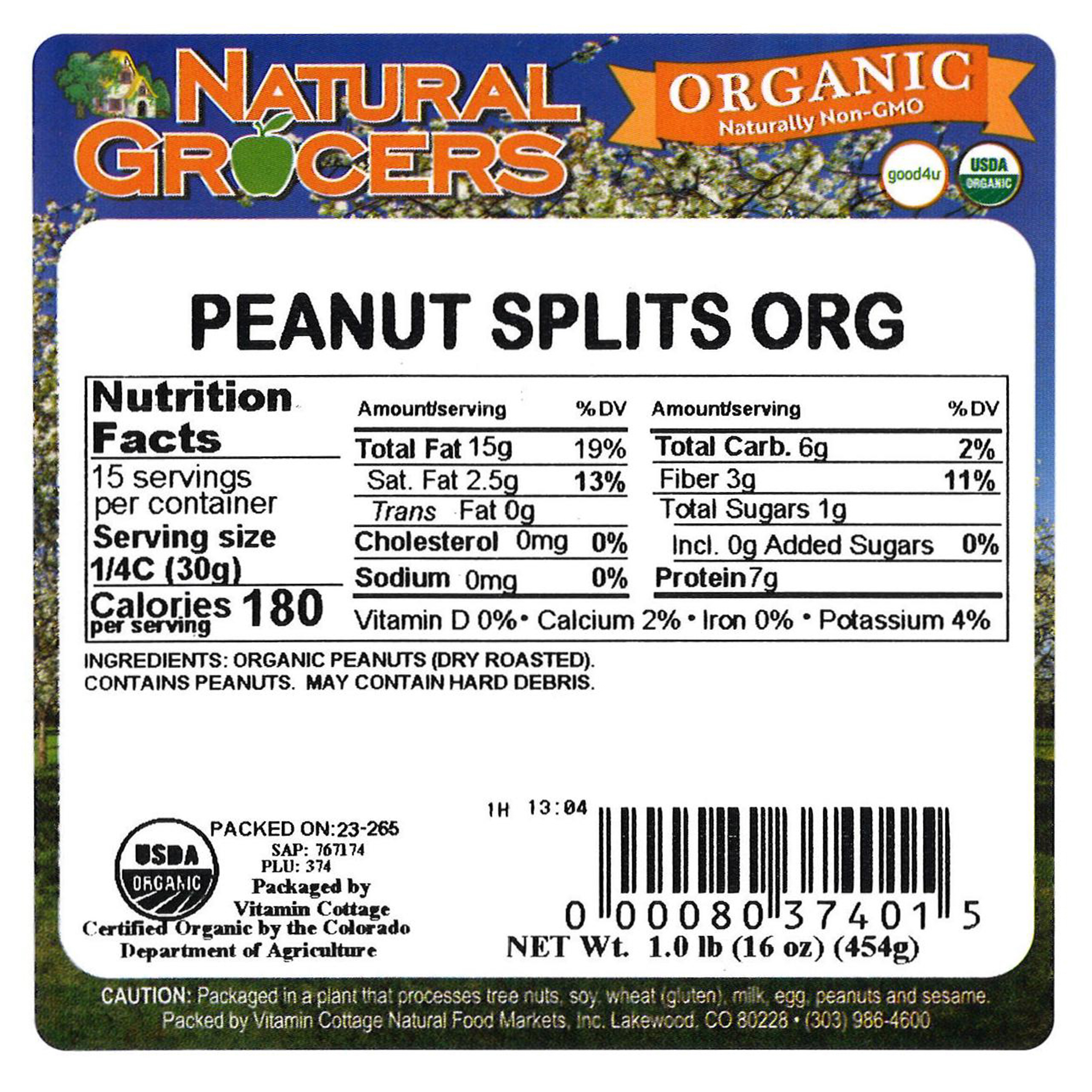 Peanut Splits Org 1 Lb