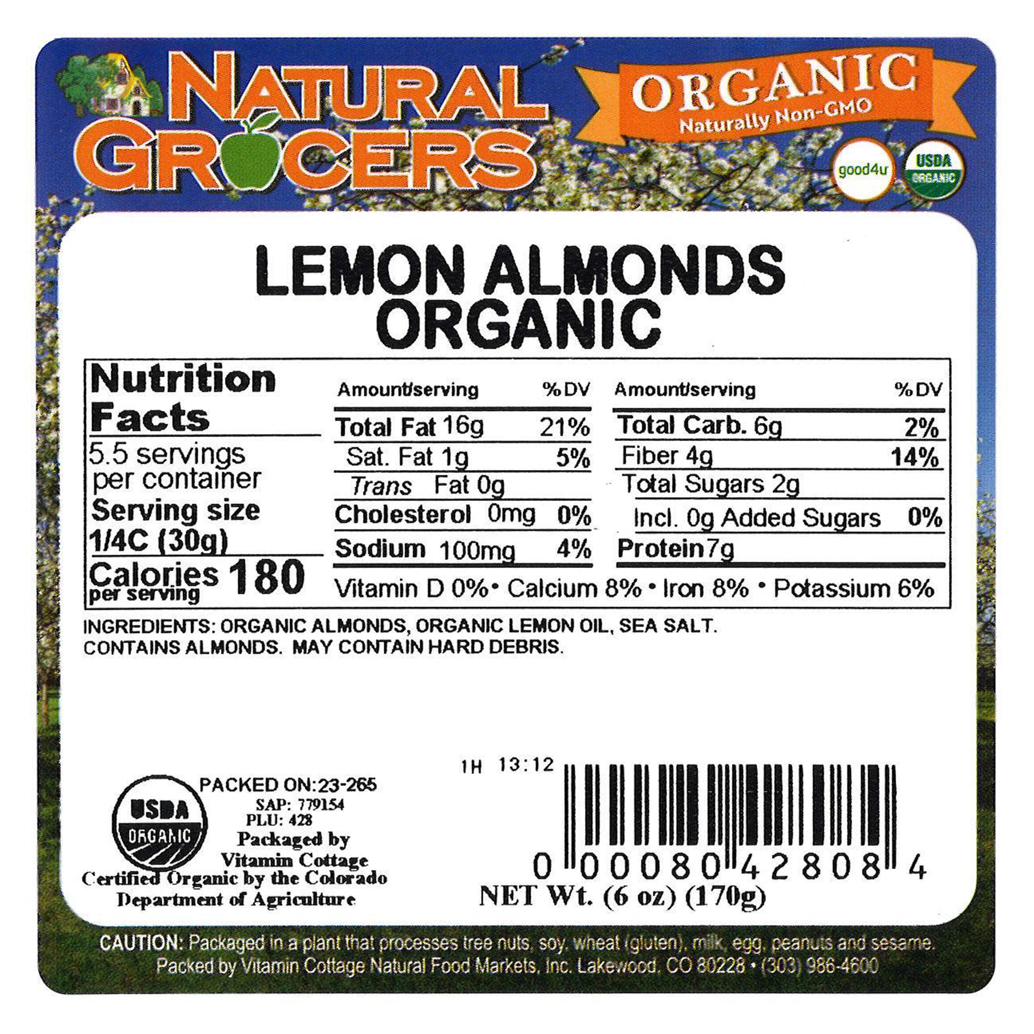 Almonds Lemon Org 6 Oz