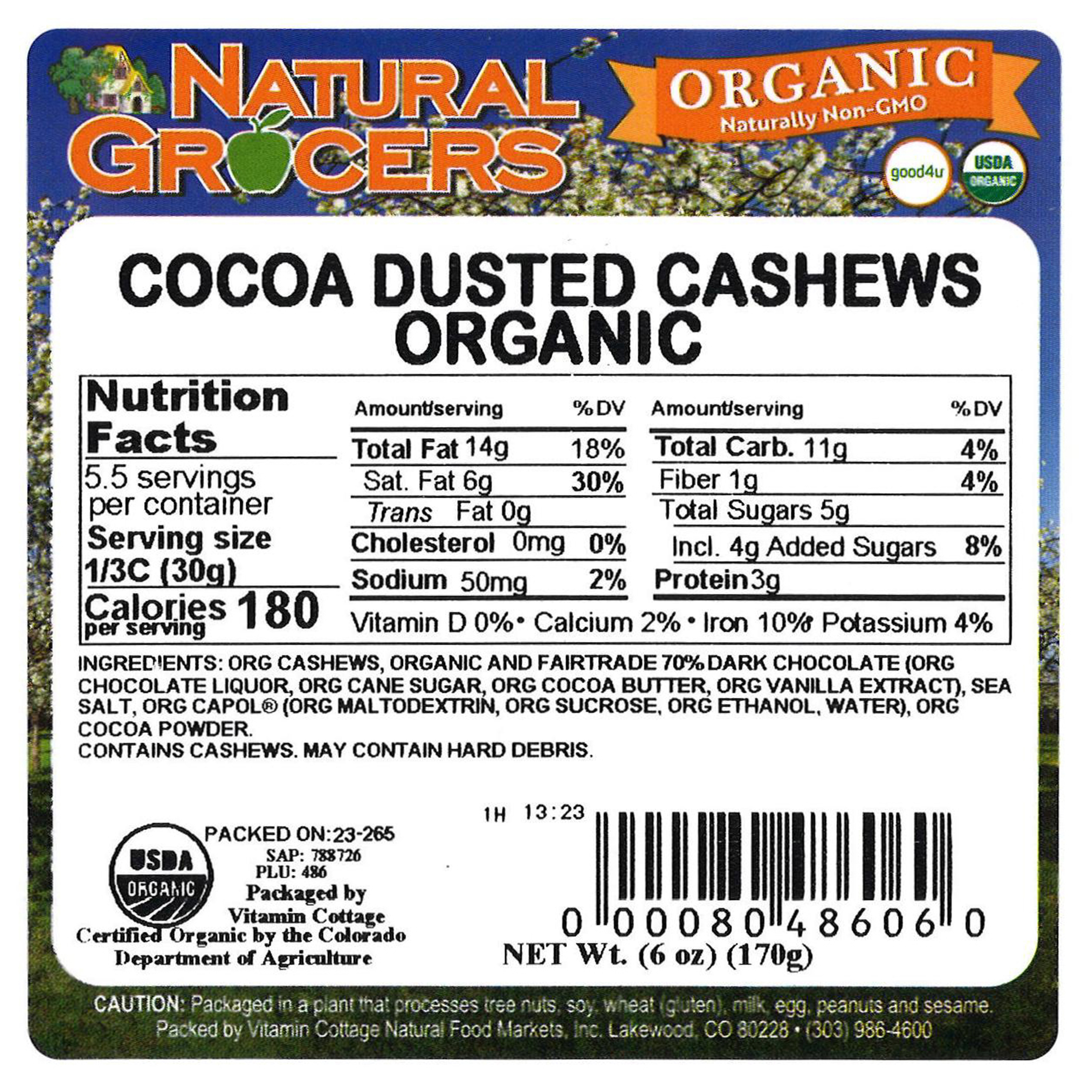 Cashews Cocoa Dusted Org 6 Oz