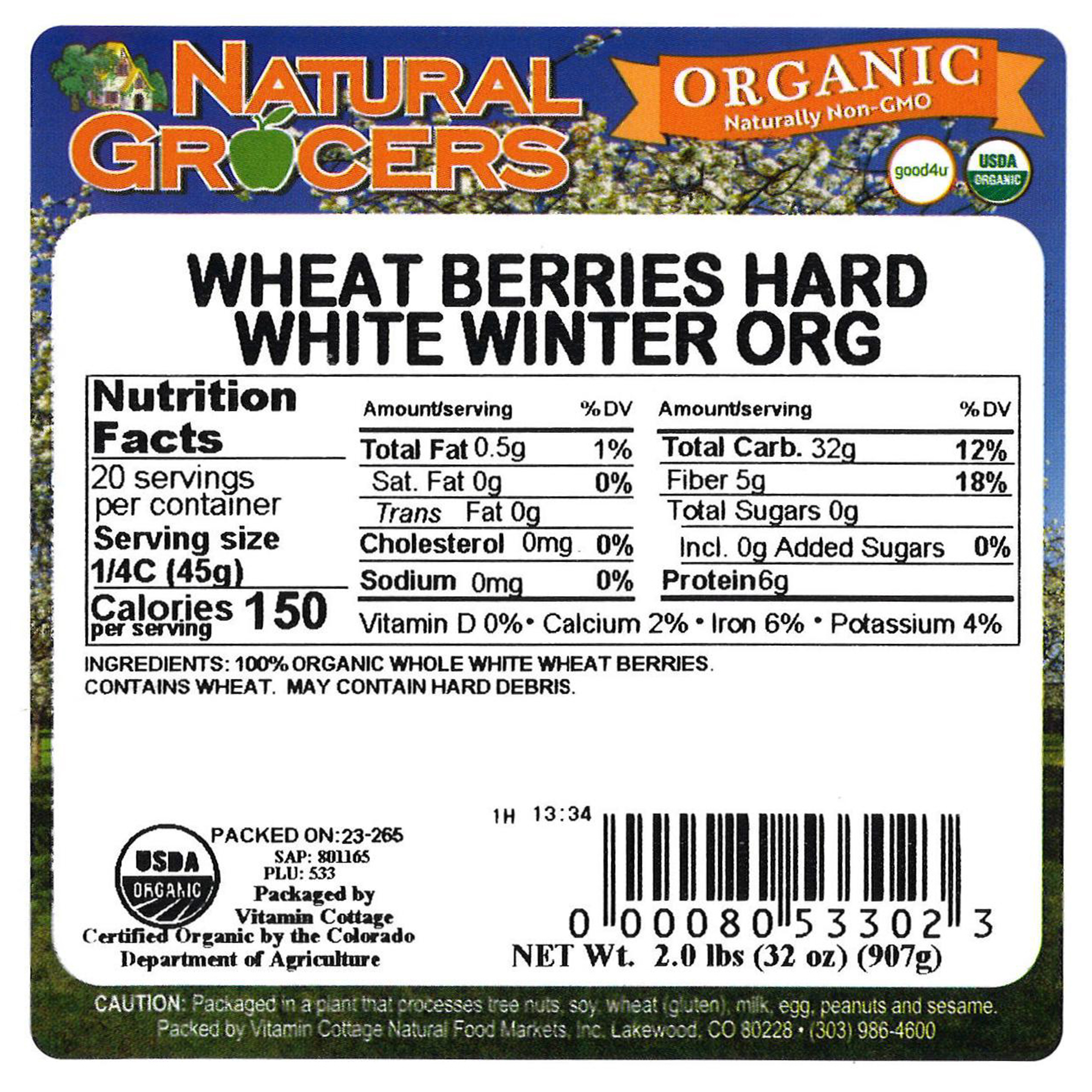 Wheat Berries Hrd Wht Wntr Og 2 Lb