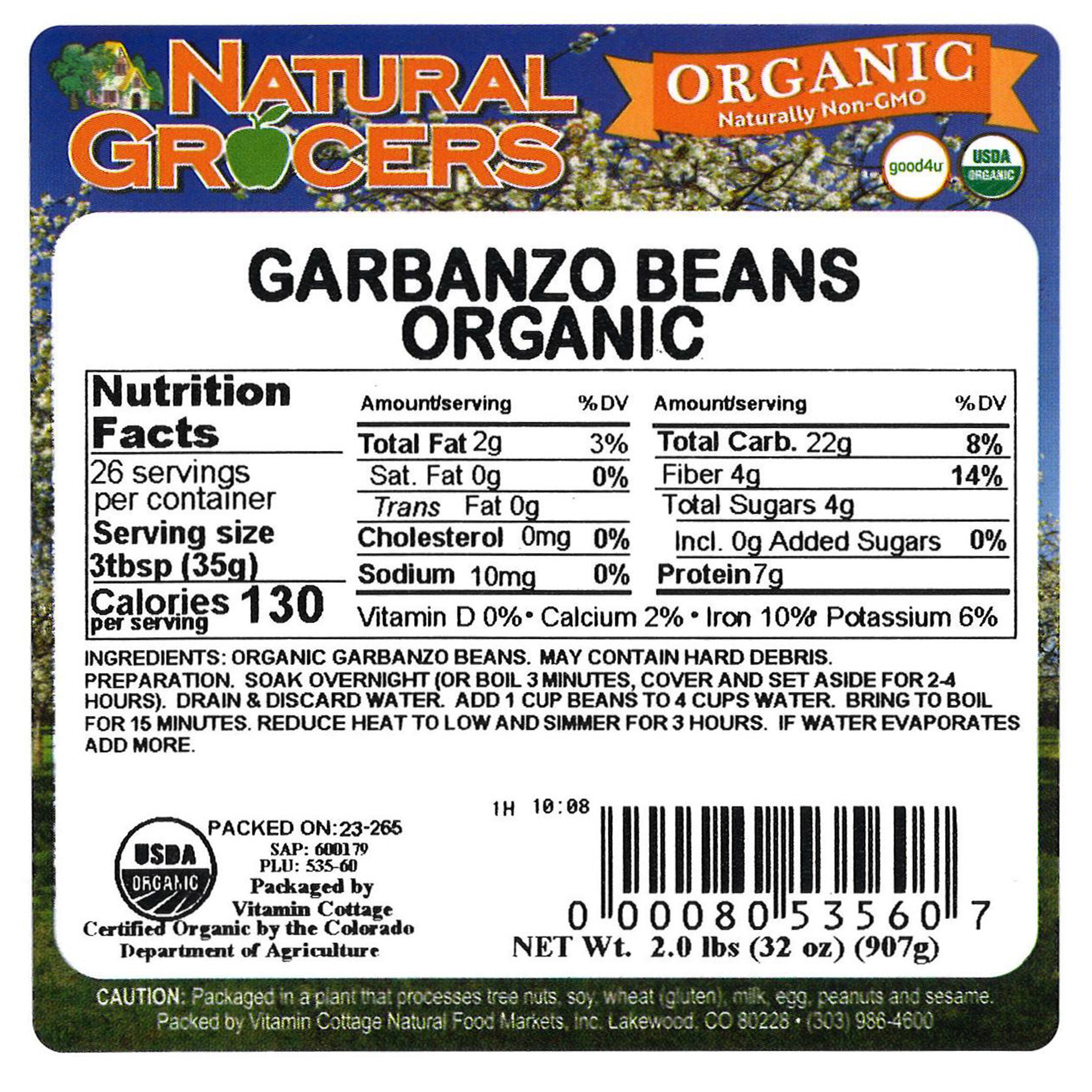 Beans Garbanzo Org 2 Lb