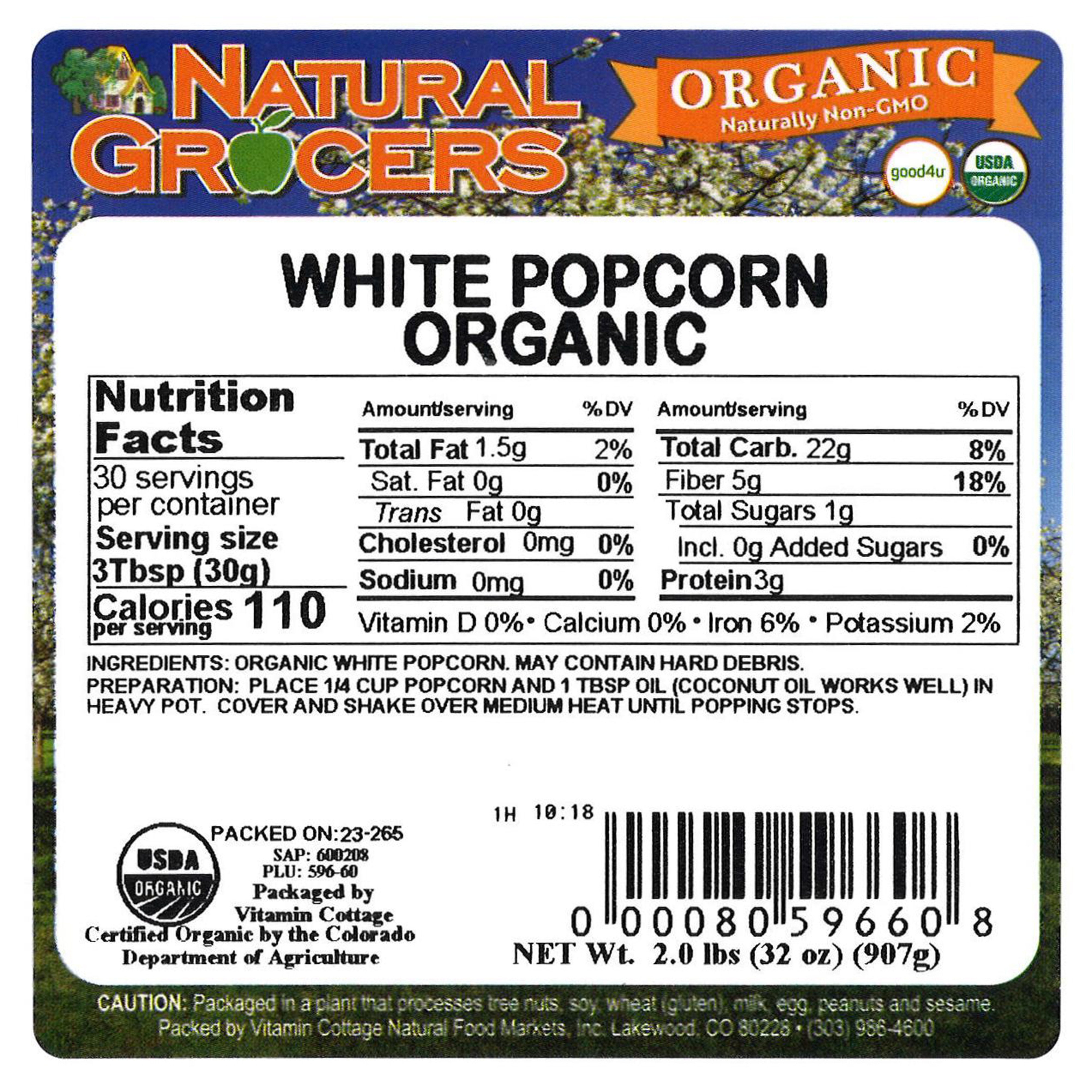 Popcorn White Org 2 Lb