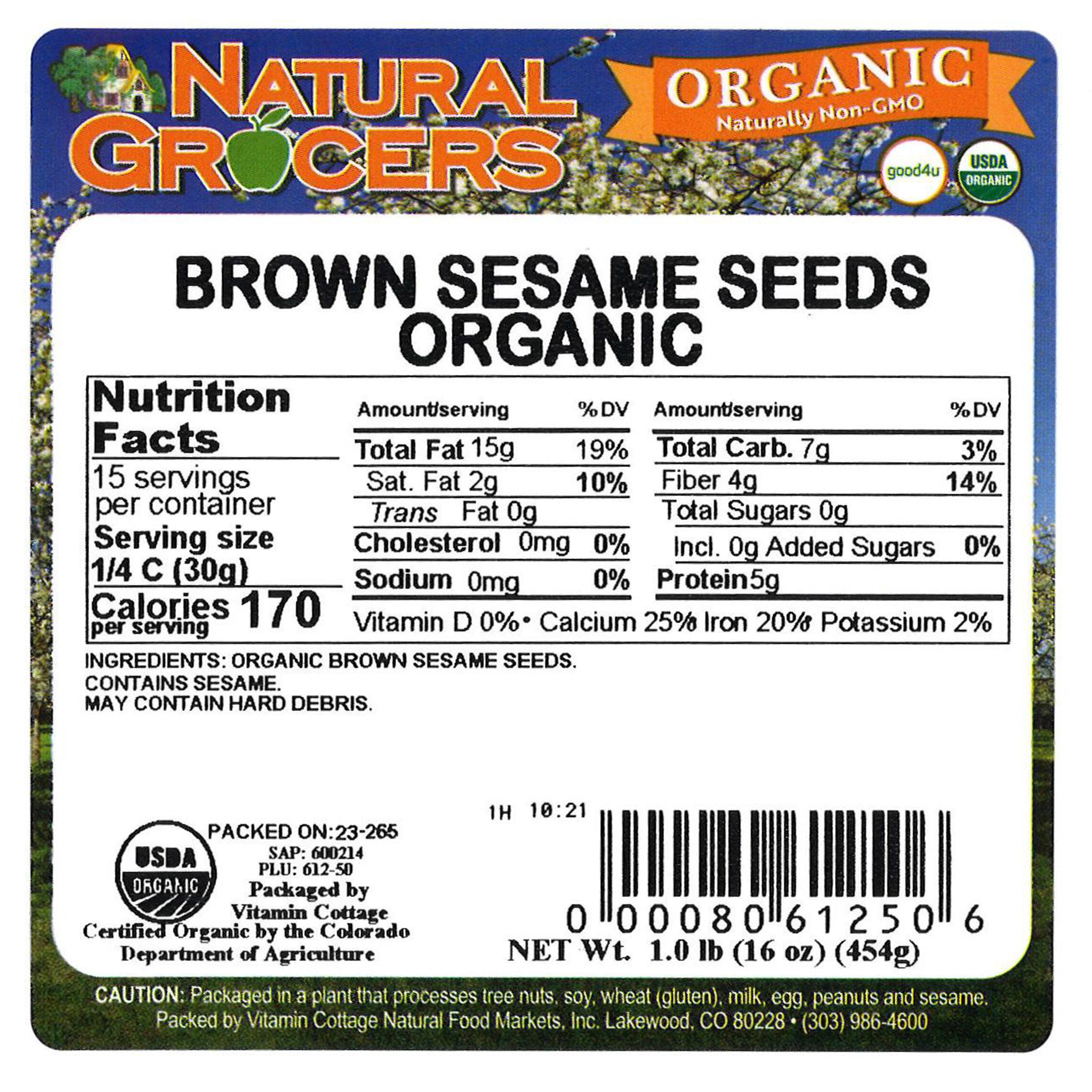 Seeds Sesame Brown Org 1 Lb