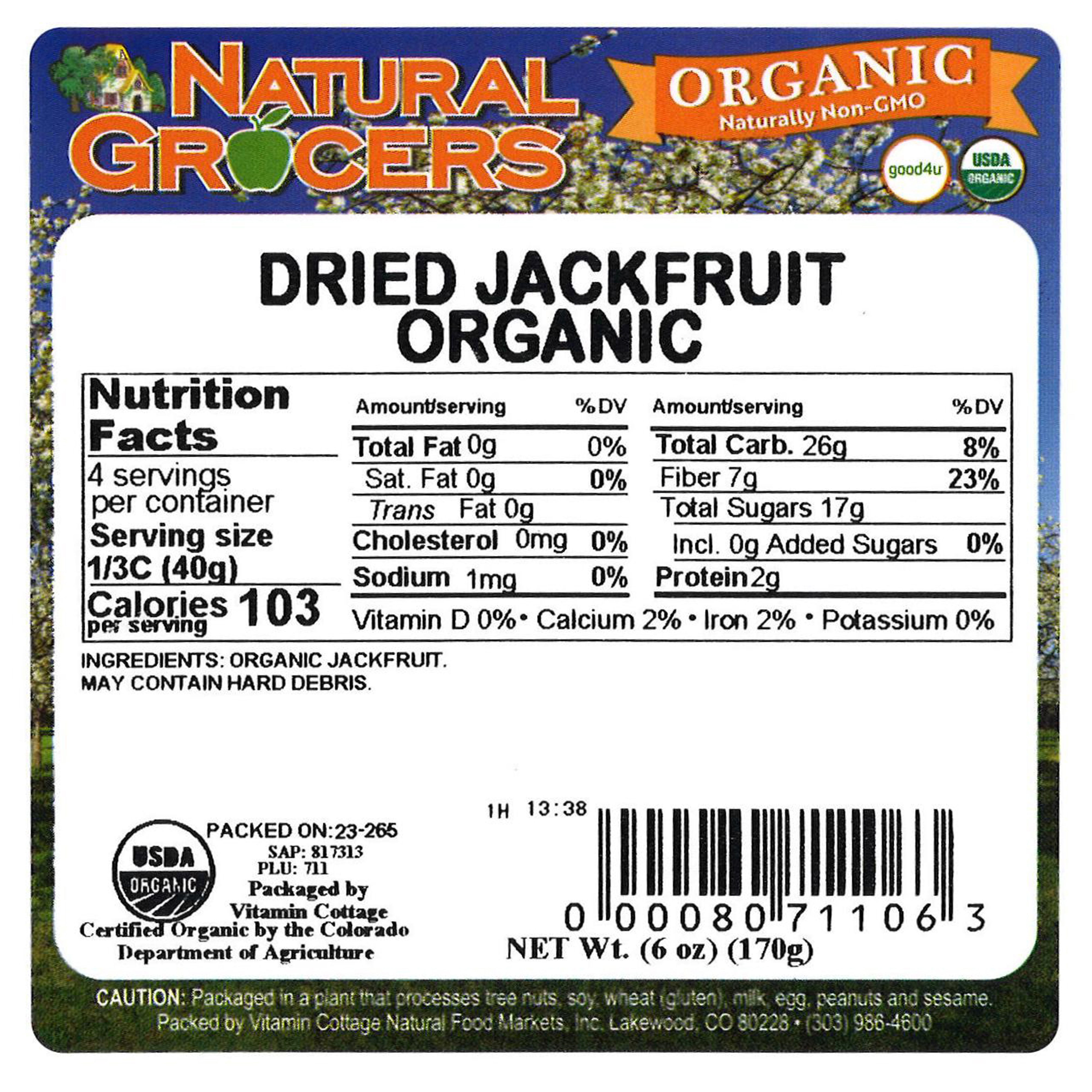 Dried Jackfruit Org 6 Oz