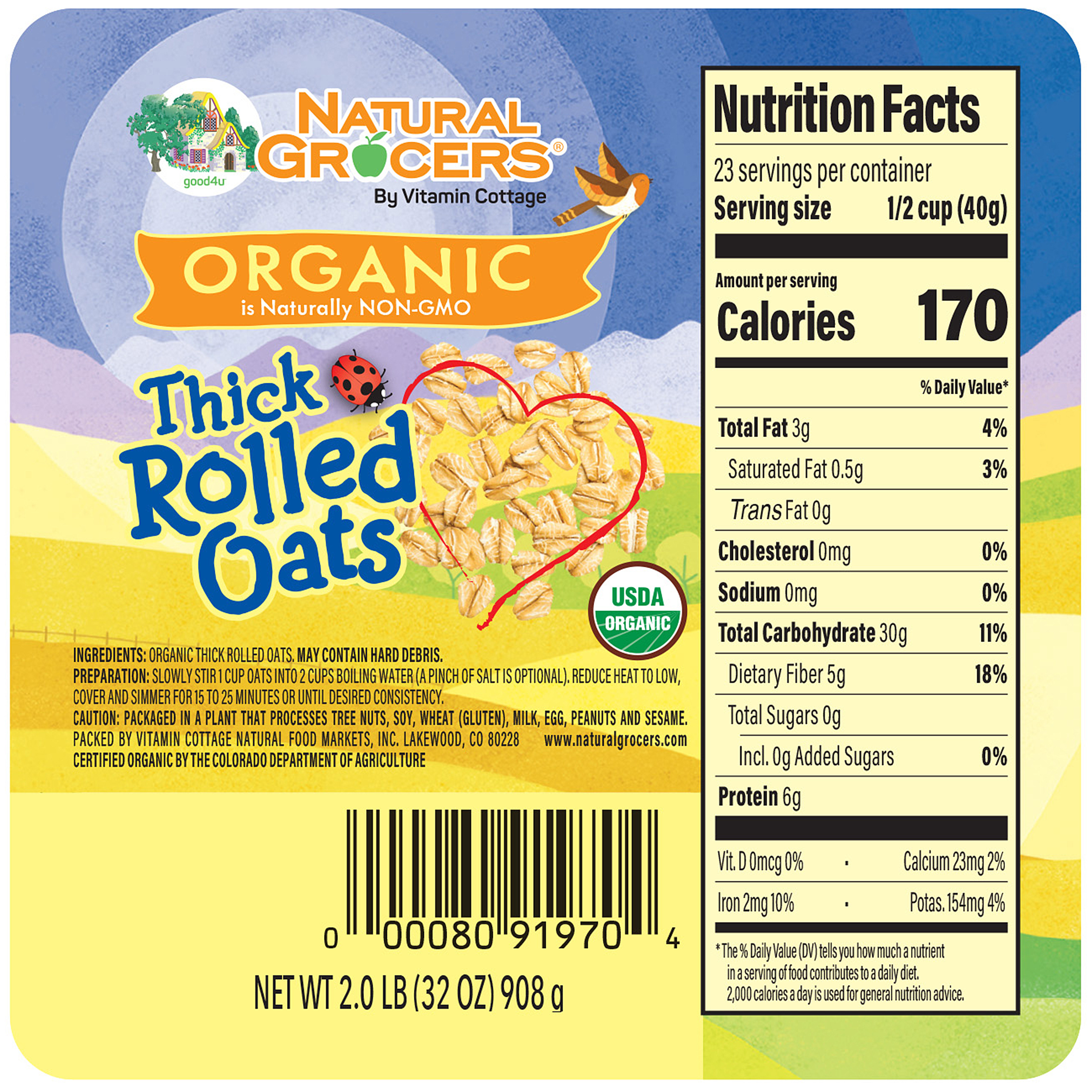 Oats Rolled Thick Org 2 Lb