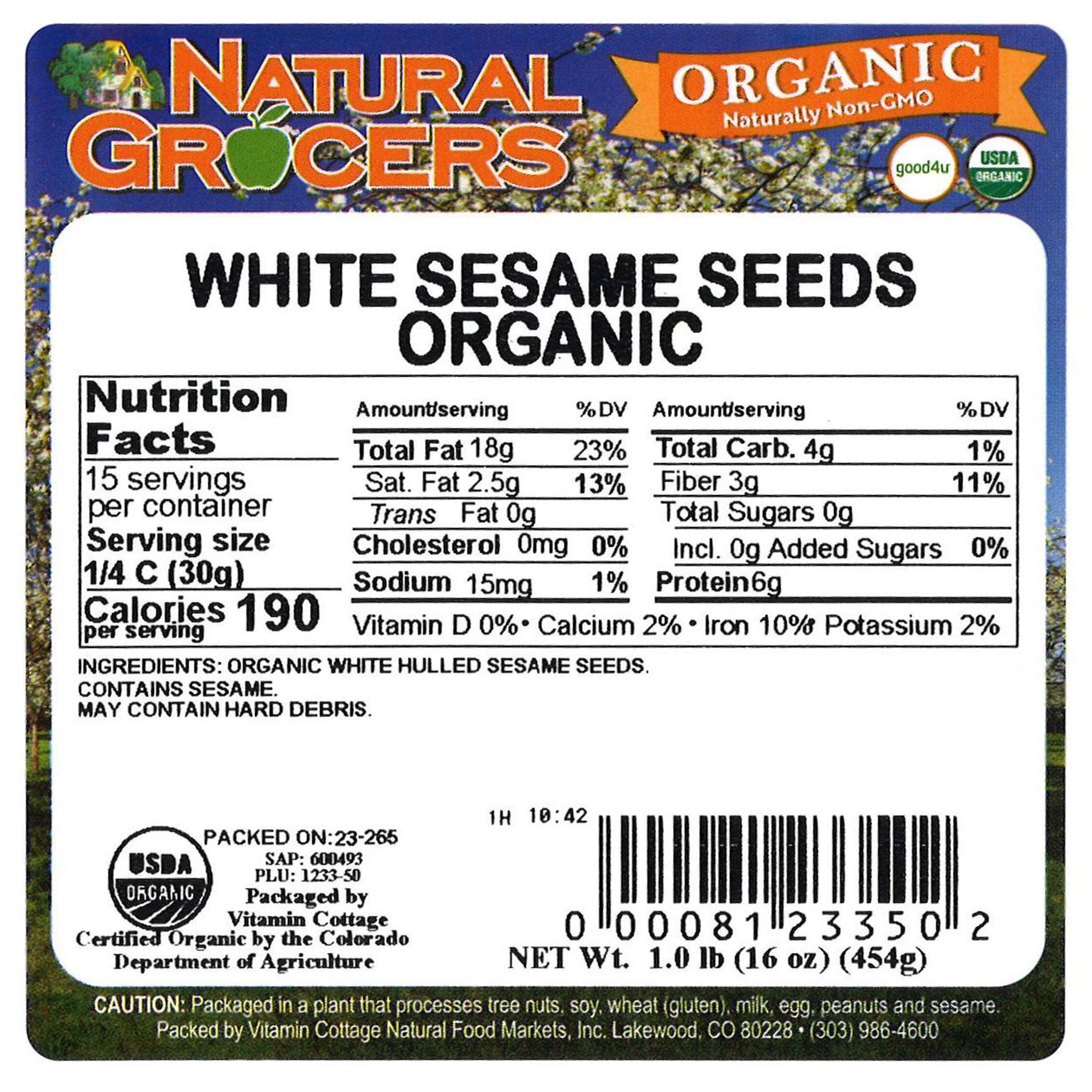 Seeds Sesame White Org 1 Lb