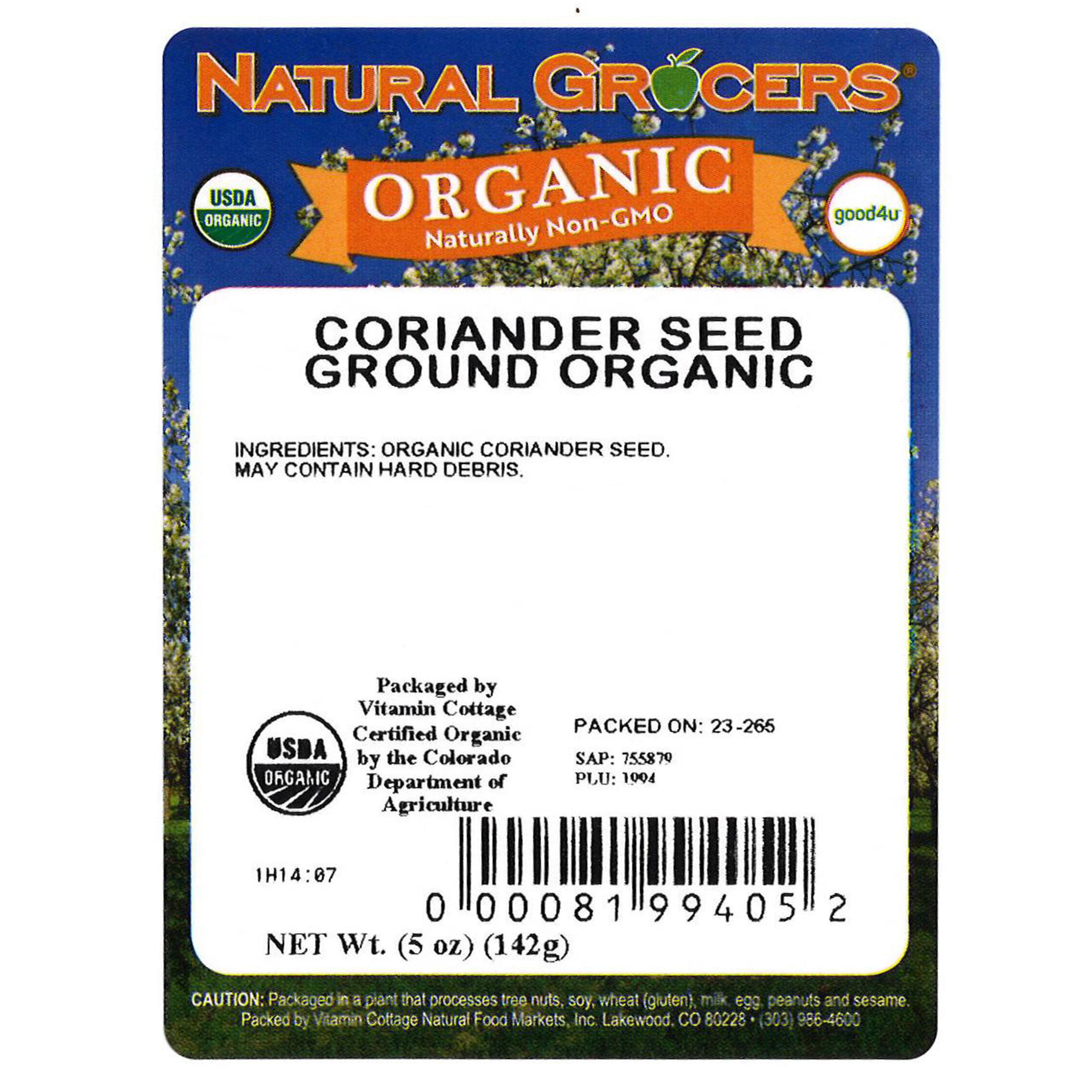 Coriander Seed Ground Org 5 Oz
