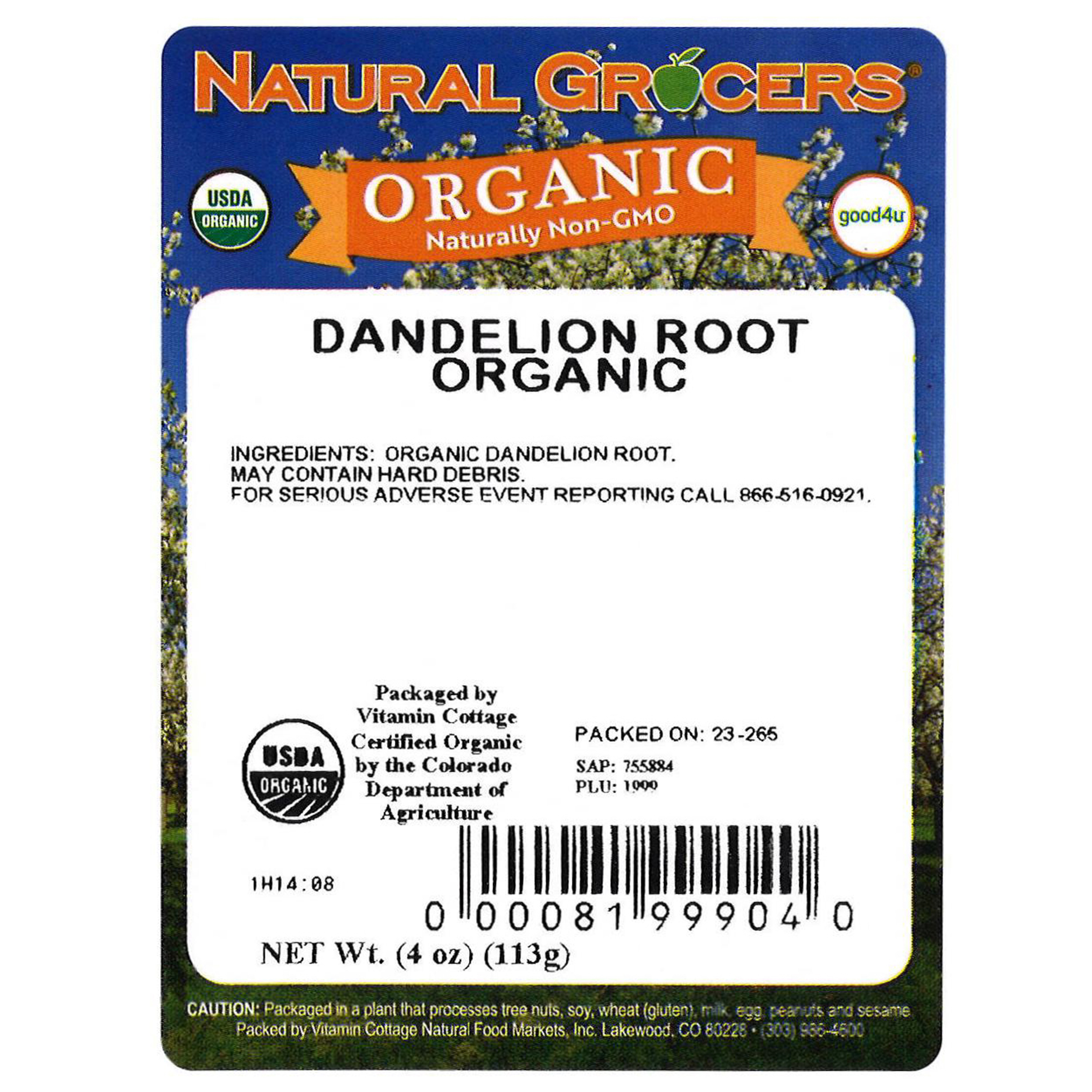 Dandelion Root Natural C/s Org 4 Oz