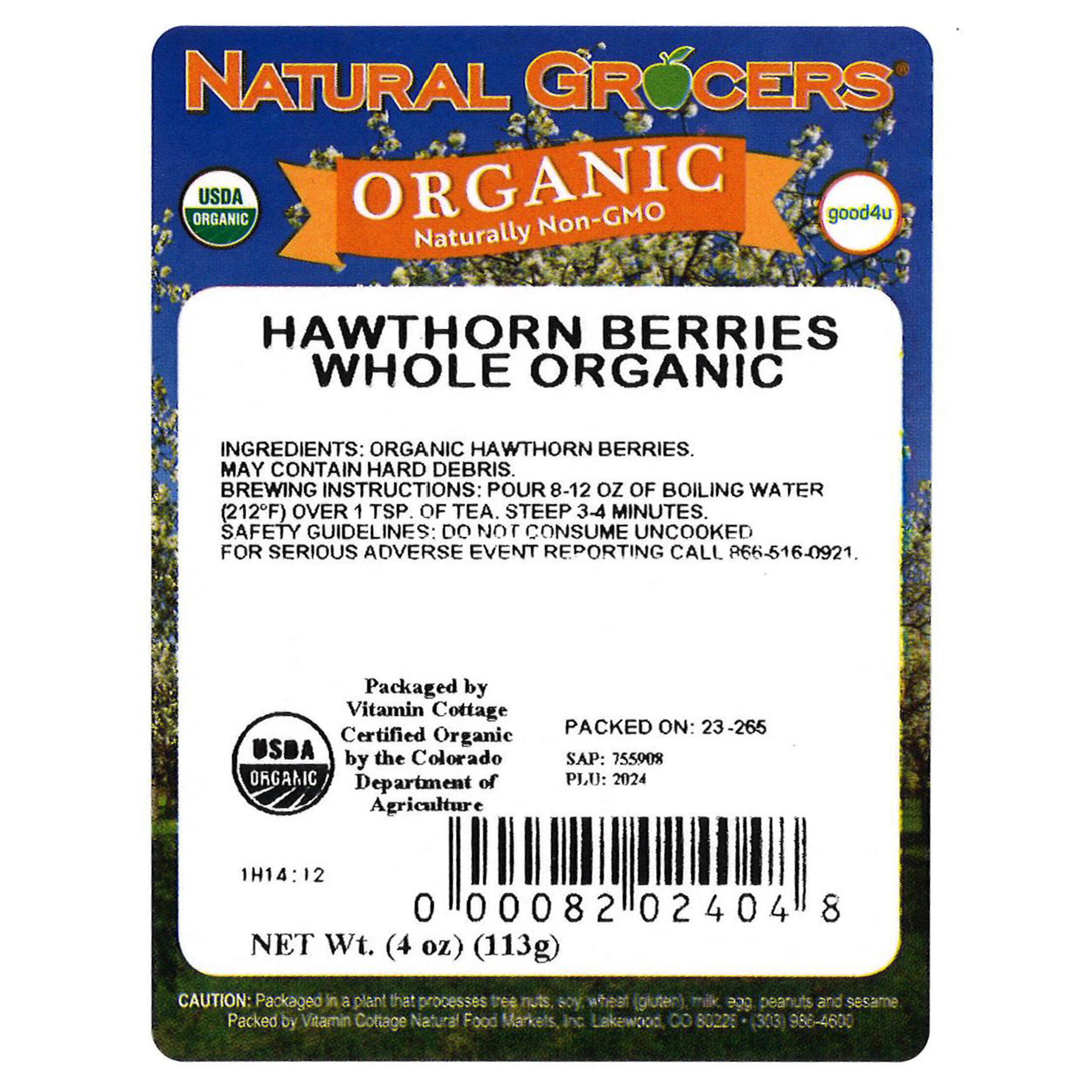 Hawthorne Berries Whole Org 4 Oz