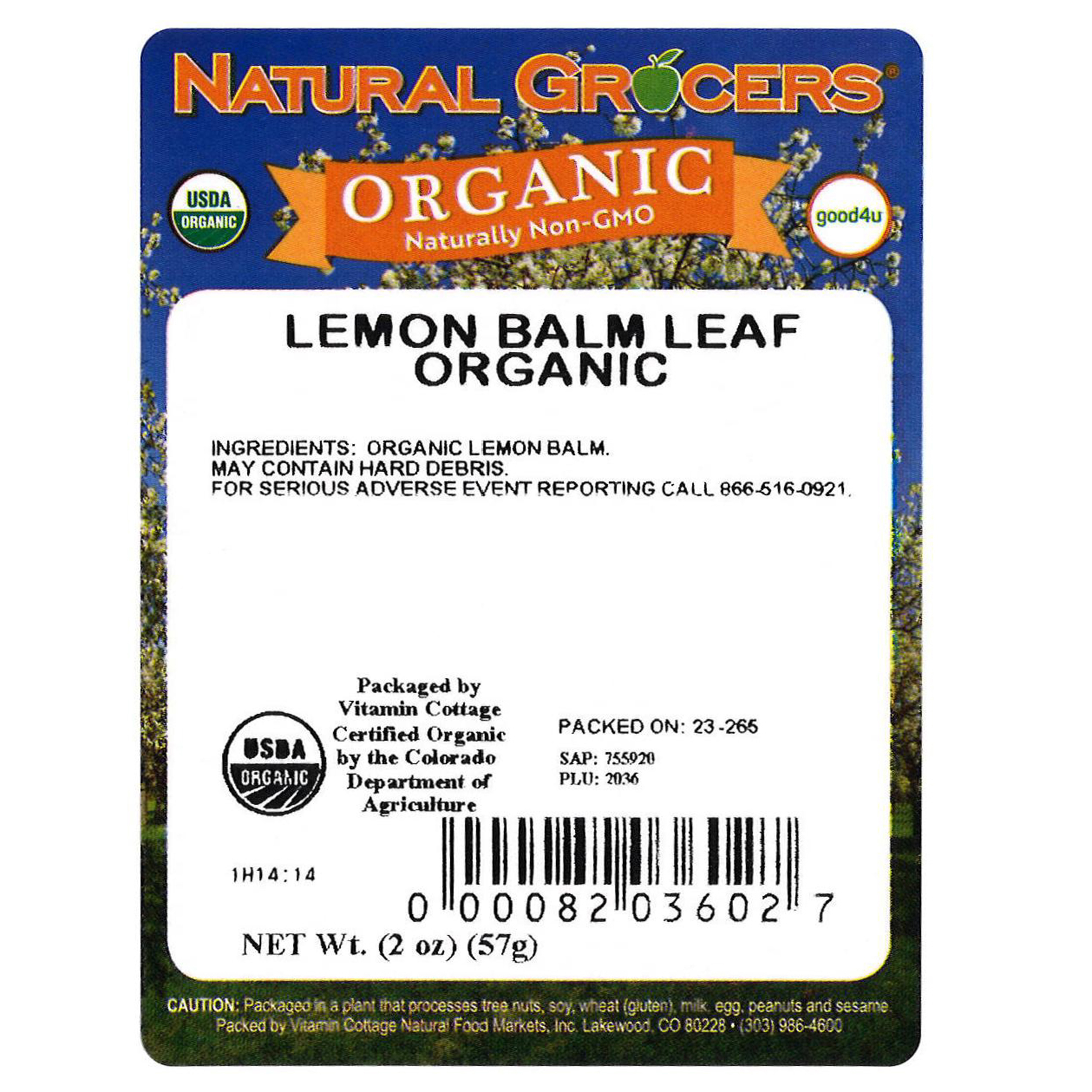Lemon Balm Leaf C/s Org 2 Oz