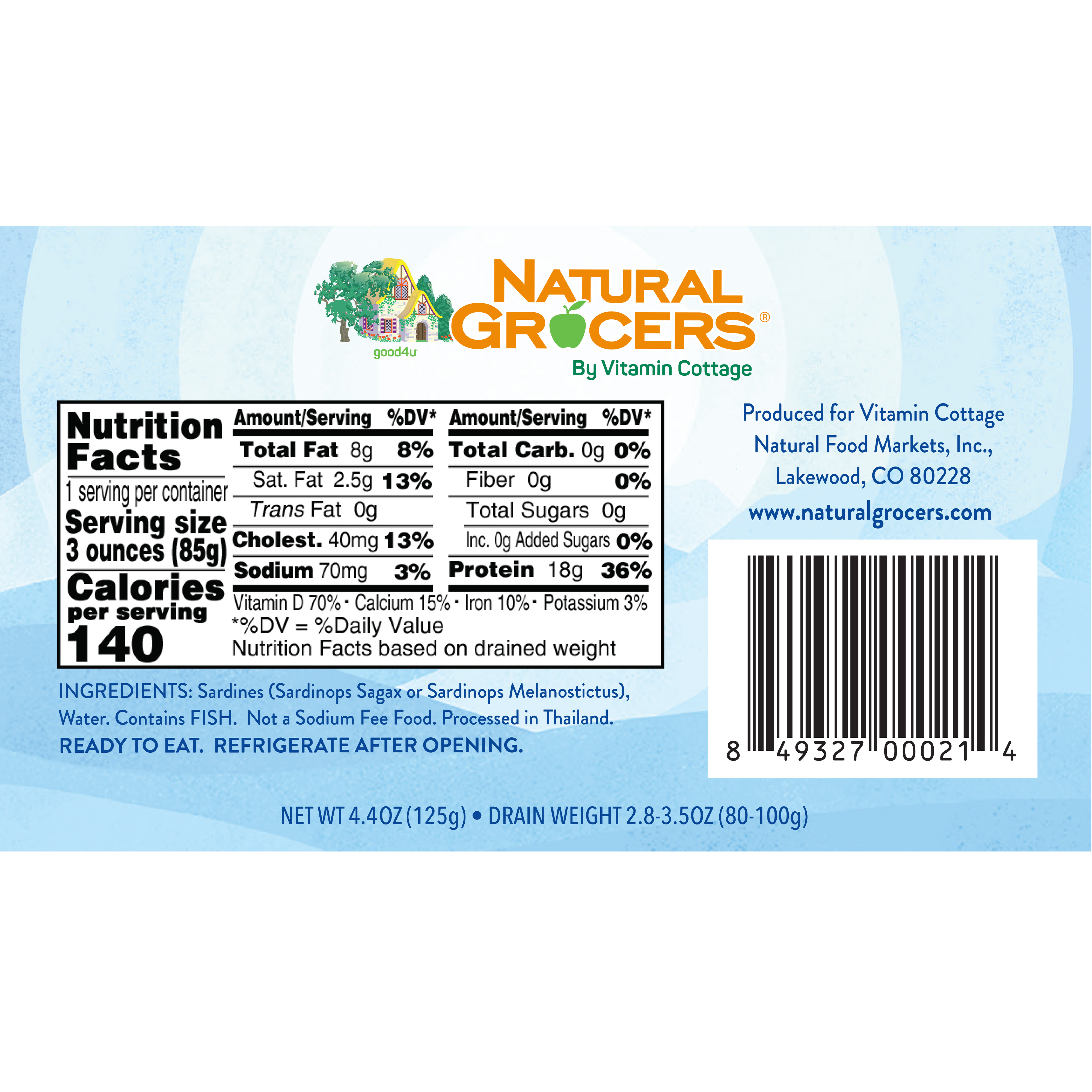 Wild Sardines In Water 4.375 Oz