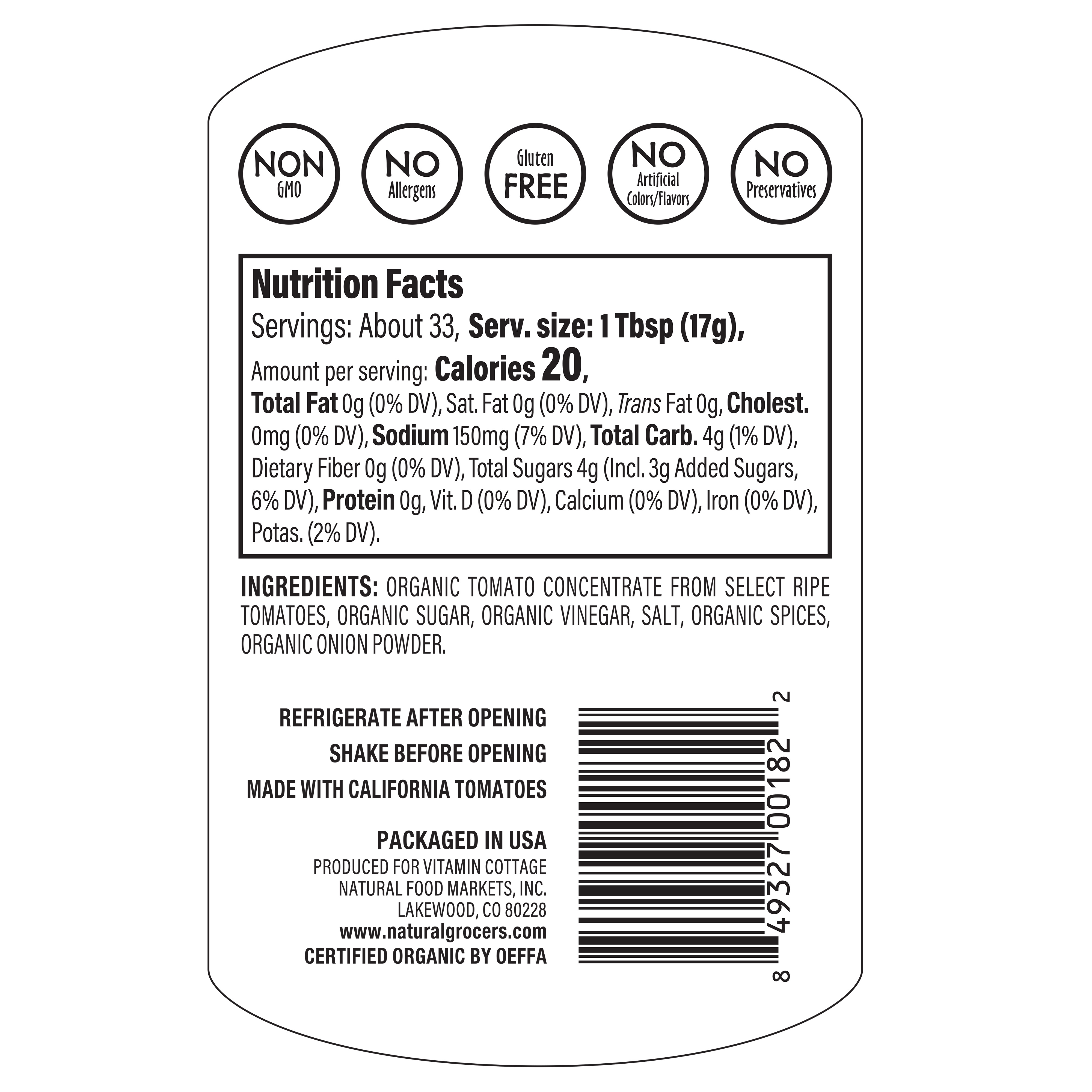 Ketchup Organic 20 Oz