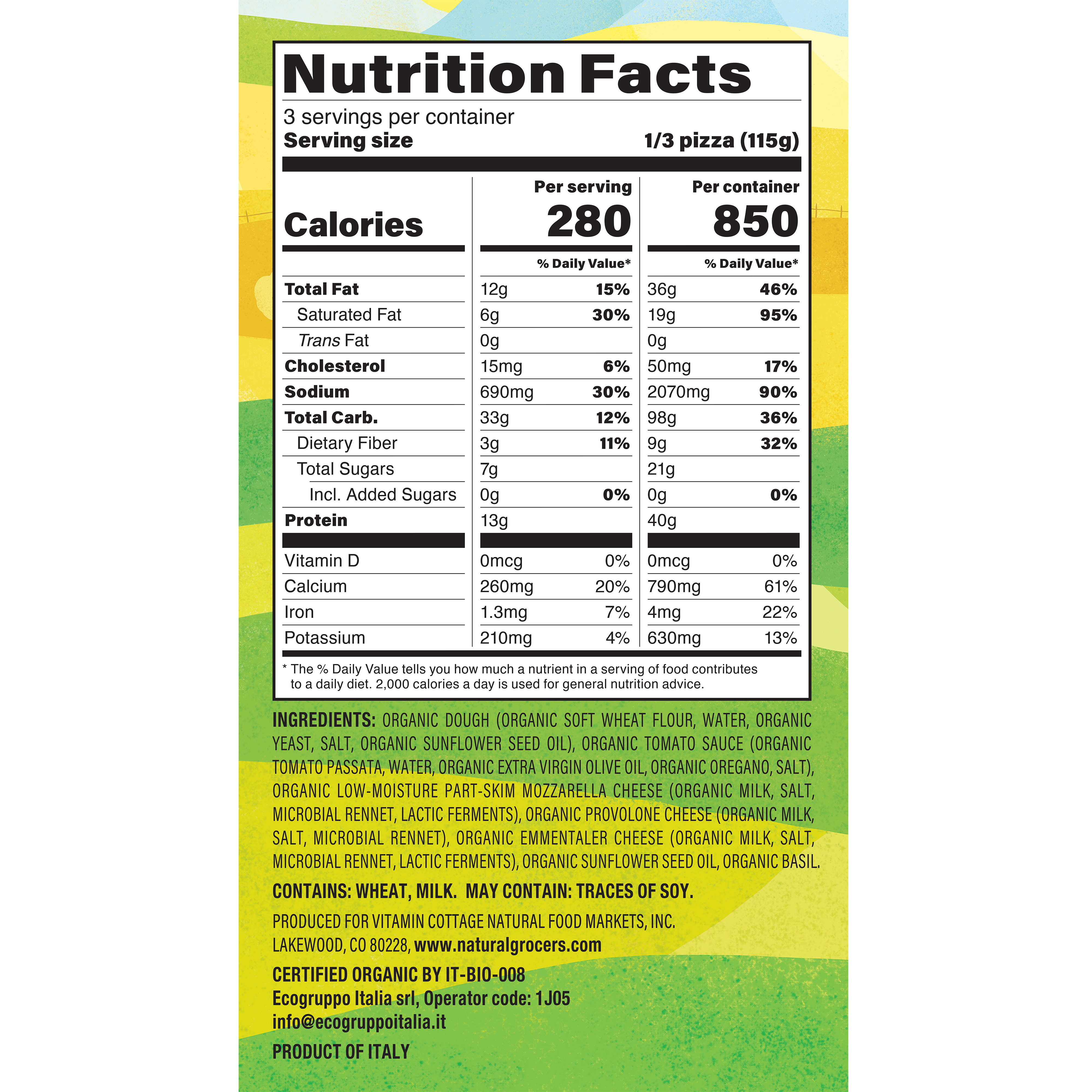 Pizza 3 Cheese Org 12.2 Oz