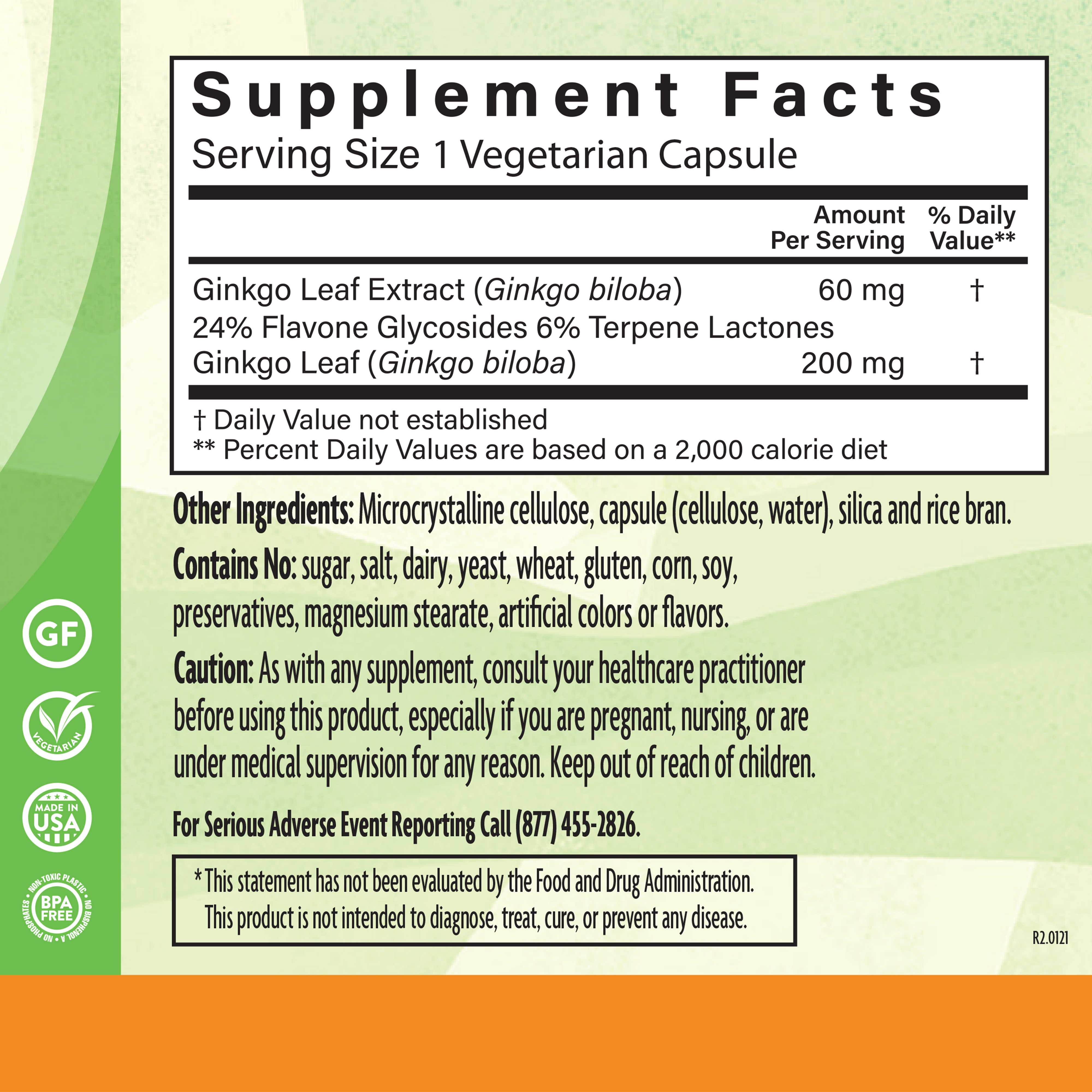 Ginkgo Biloba Extract 60 Veg Supplement Facts