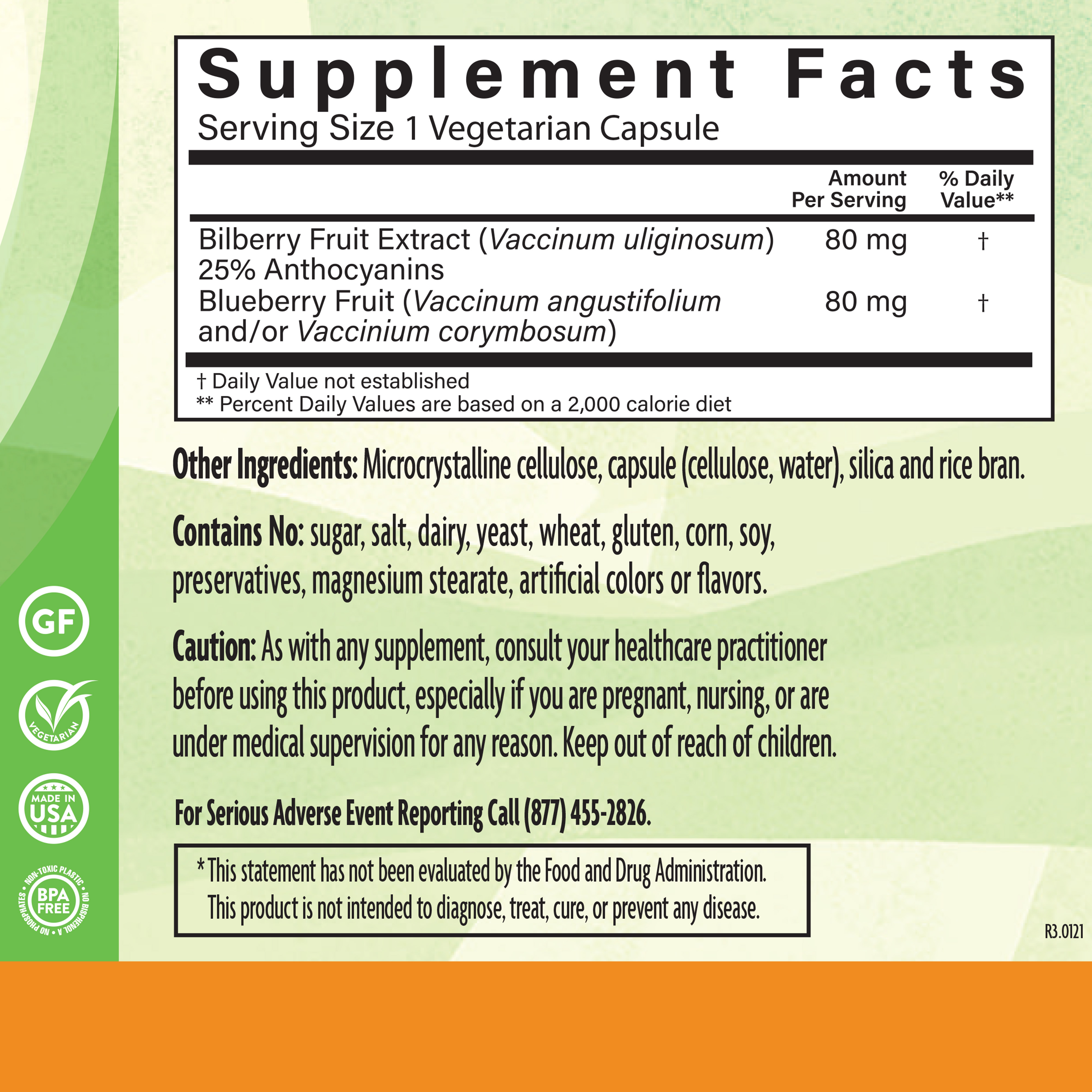 Bilberry Blueberry 60 Veg Supplement Facts