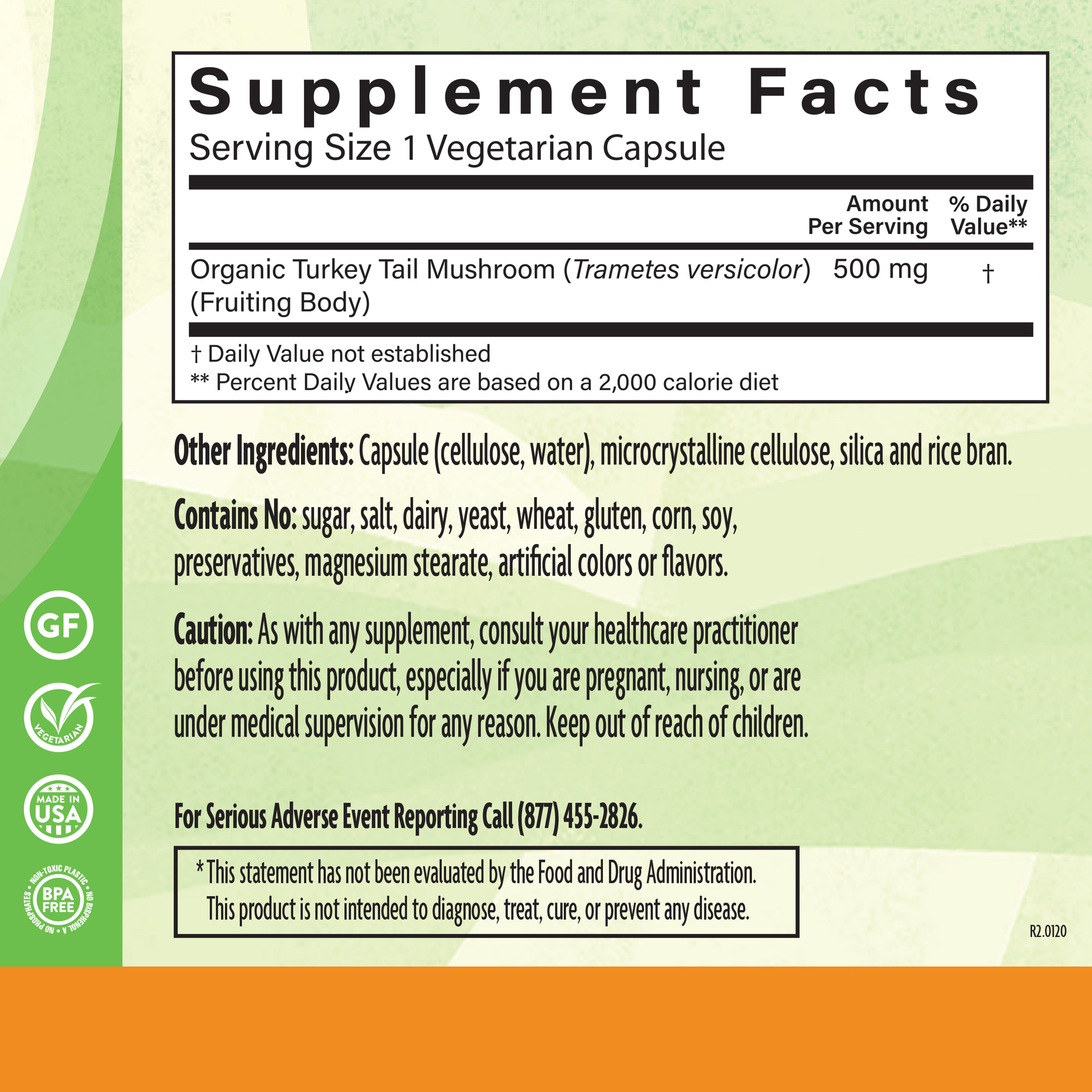 Turkey Tail 500 Mg 60 Veg Supplement Facts