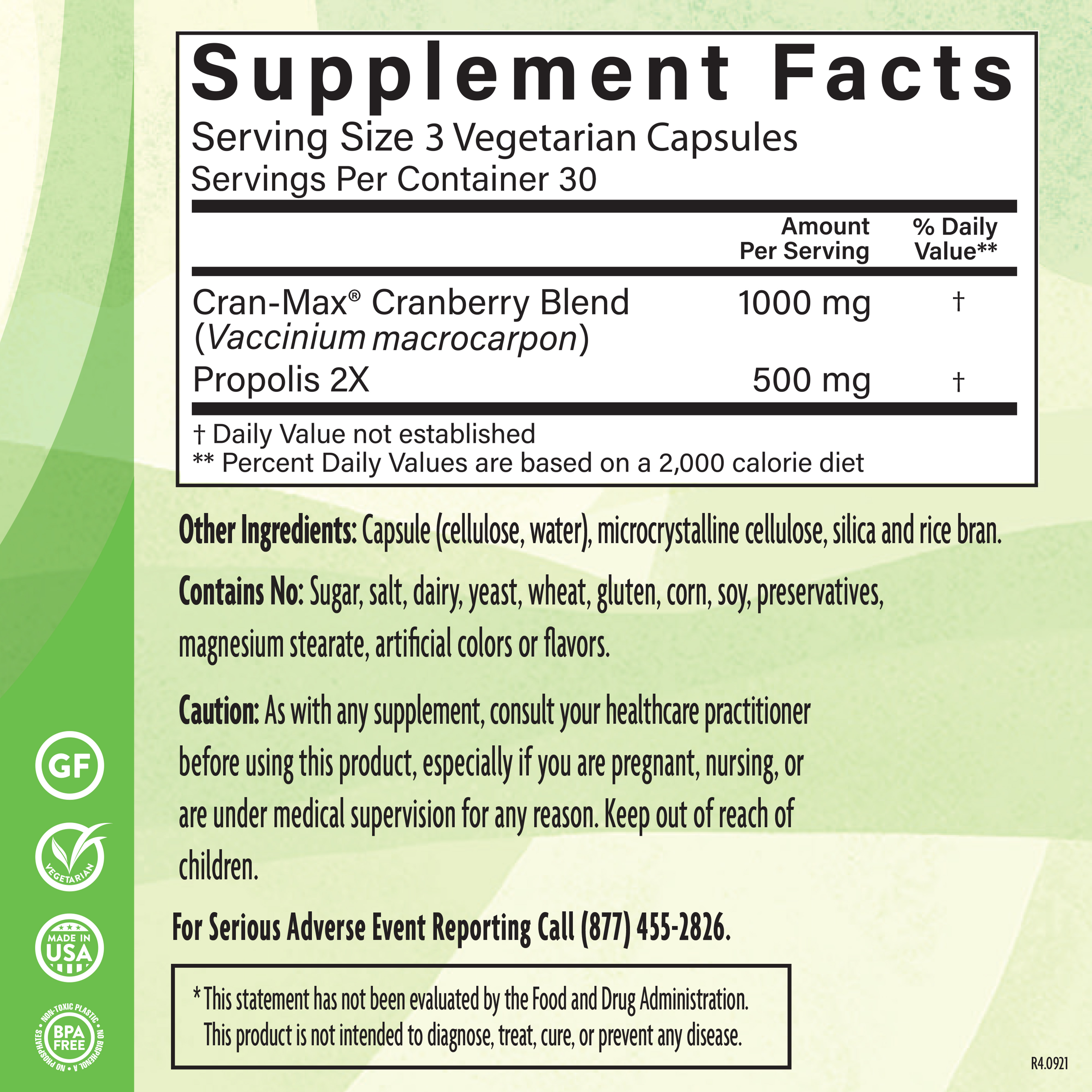 Cranberry + Propolis 90 Veg Supplement Facts