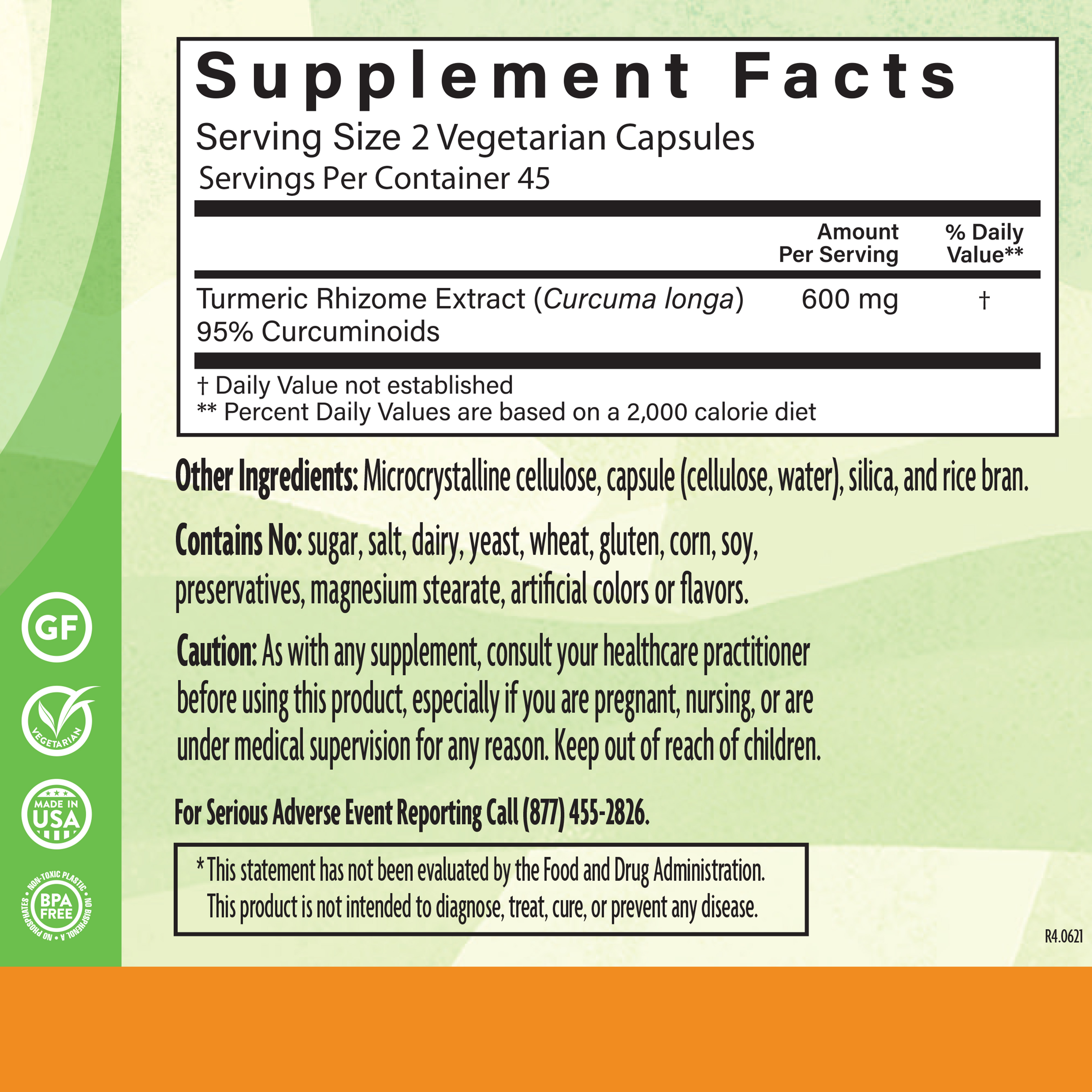 Turmeric Extract 300 Mg 90 Veg Supplement Facts