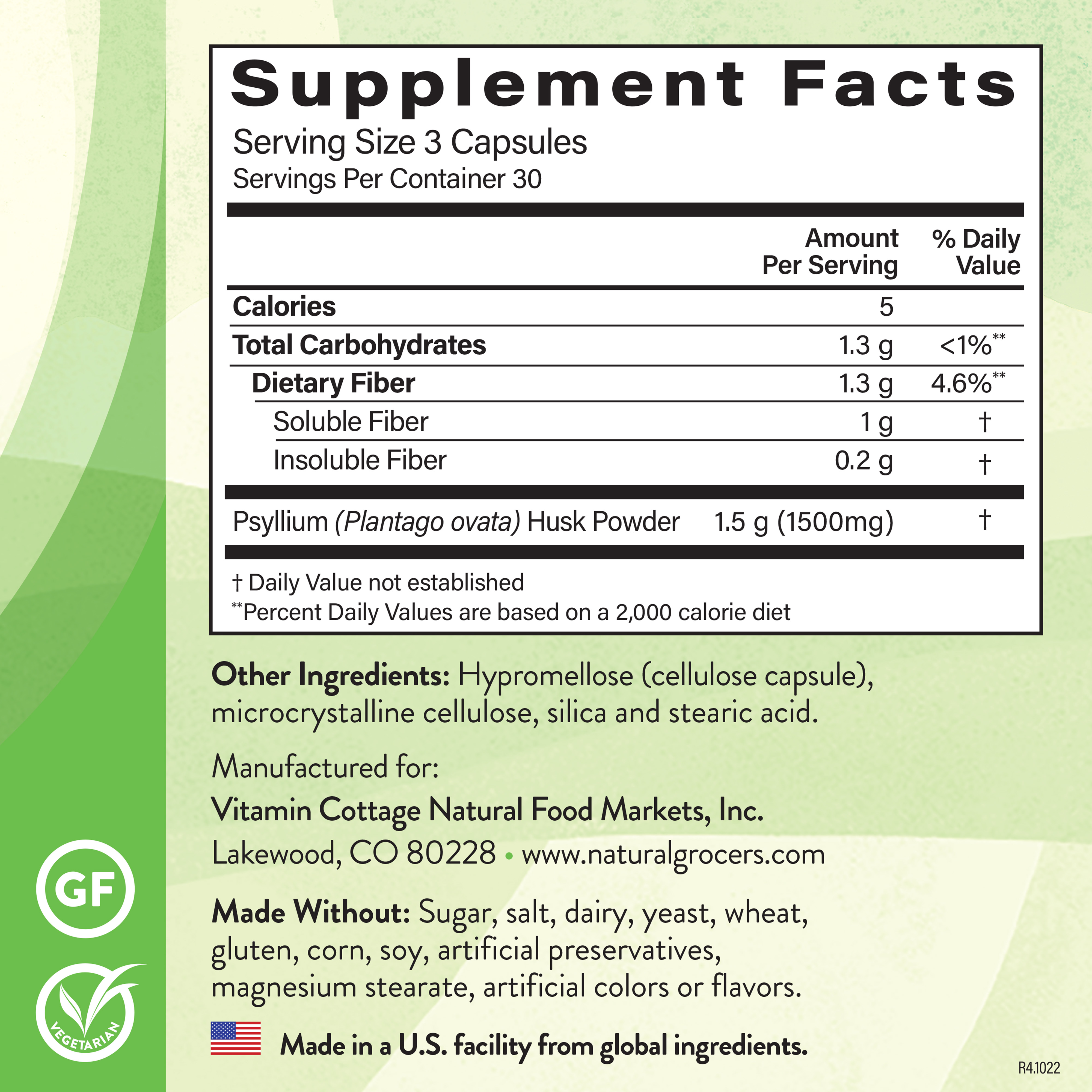 Psyllium Husk Mg 90 Veg Supplement Facts