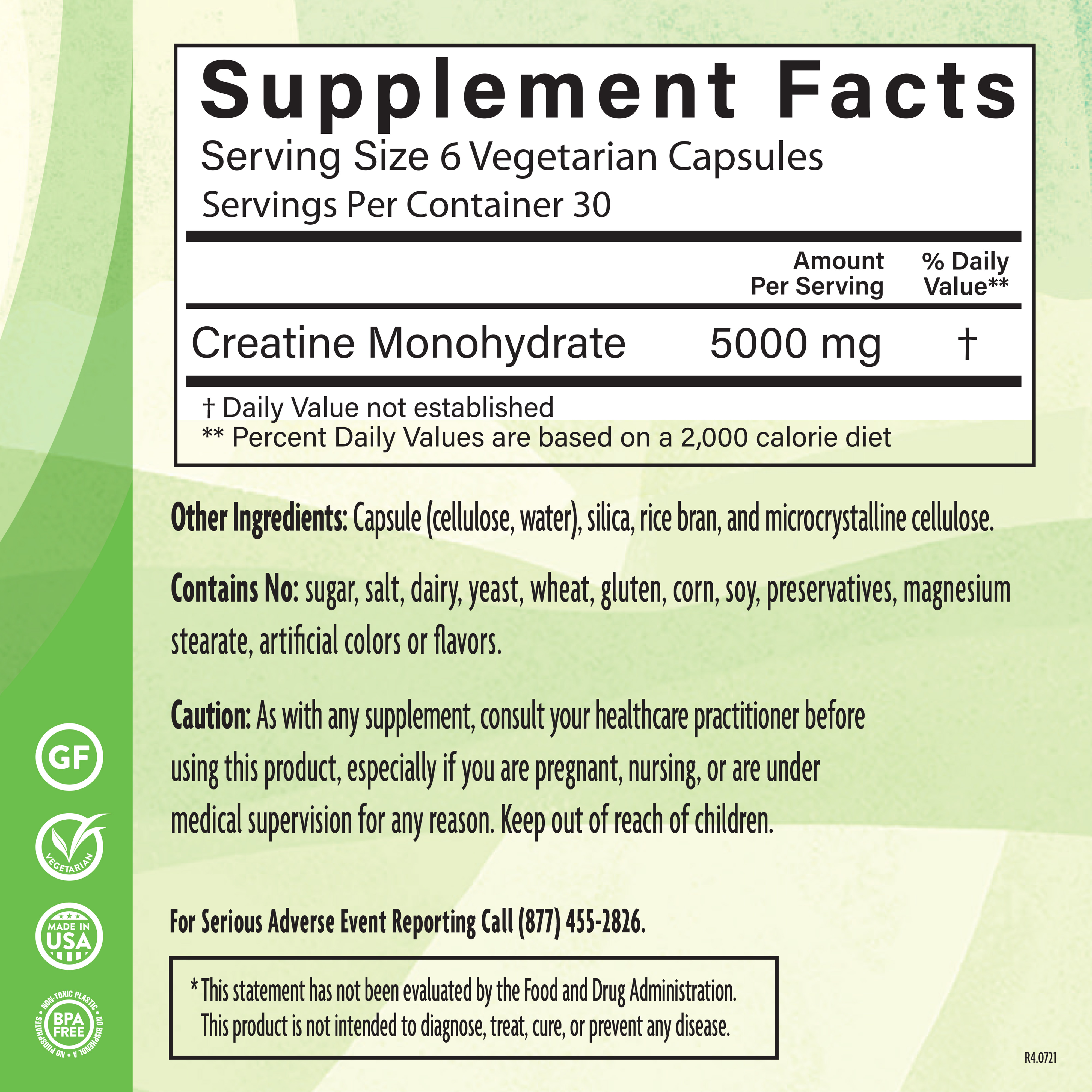 Creatine 5000 Mg 175 Veg Supplement Facts