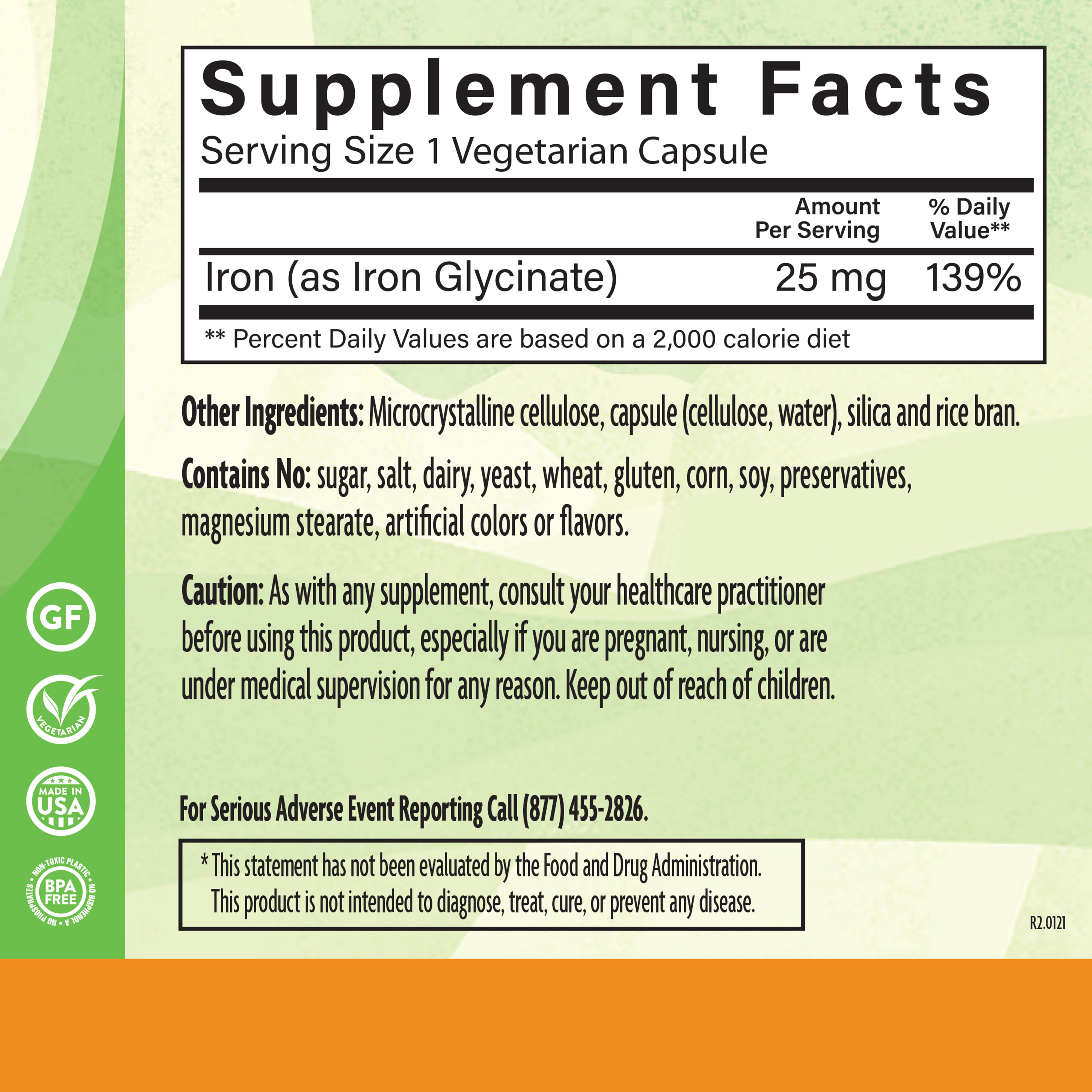 Iron Glycinate 25 Mg 90 Veg Supplement Facts