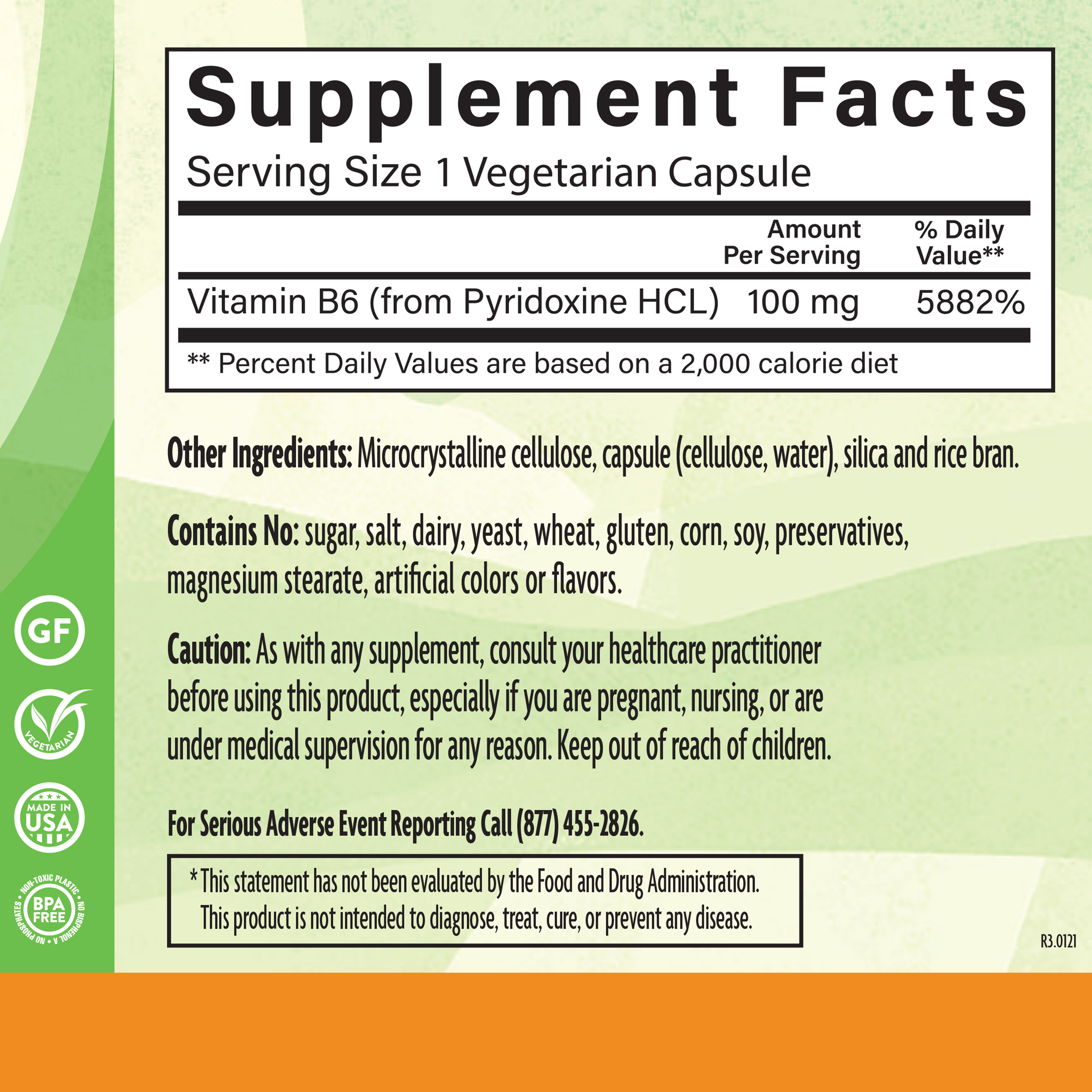 B6 100 Mg 90 Veg Supplement Facts