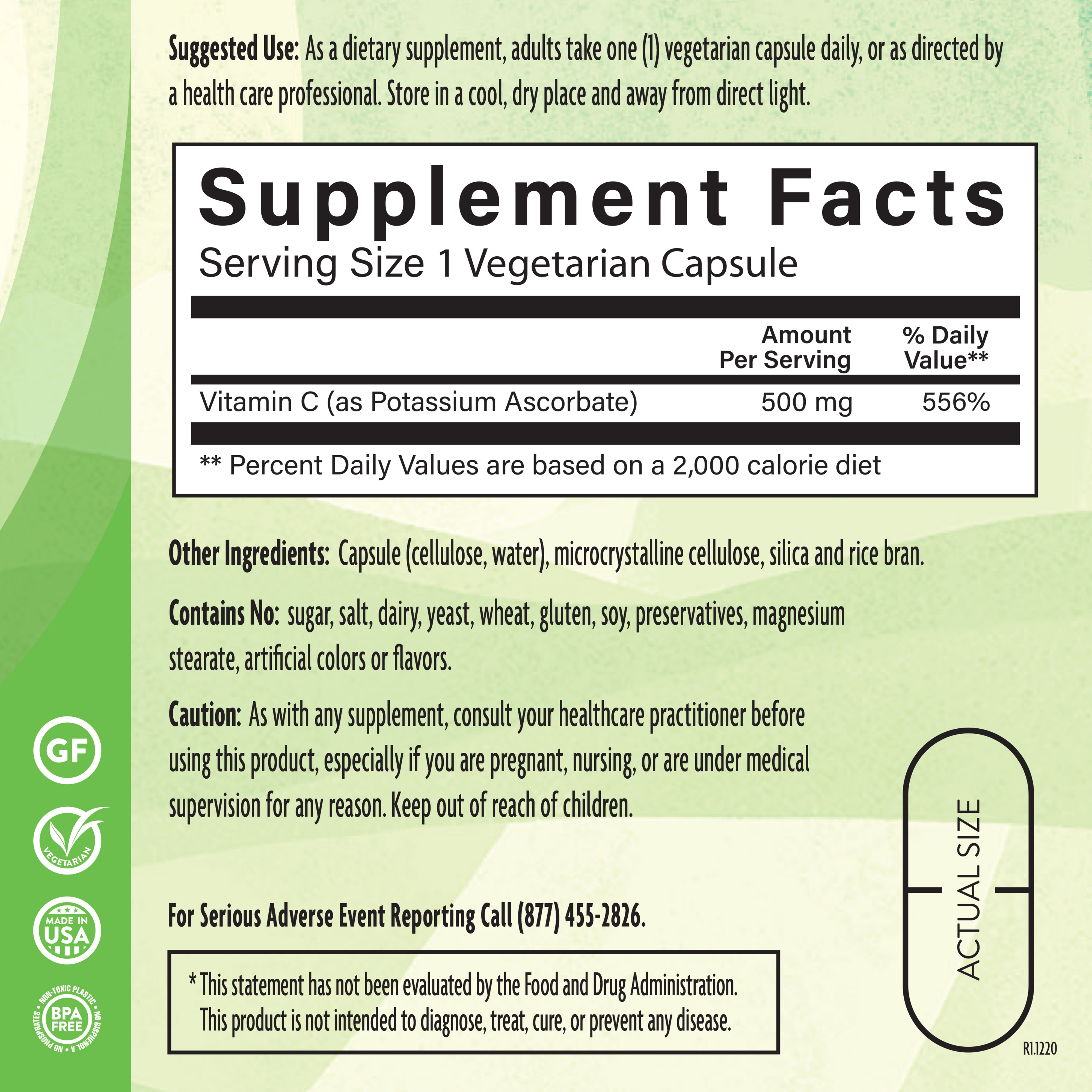 Buffered C 500 Mg 180 Veg Supplement Facts