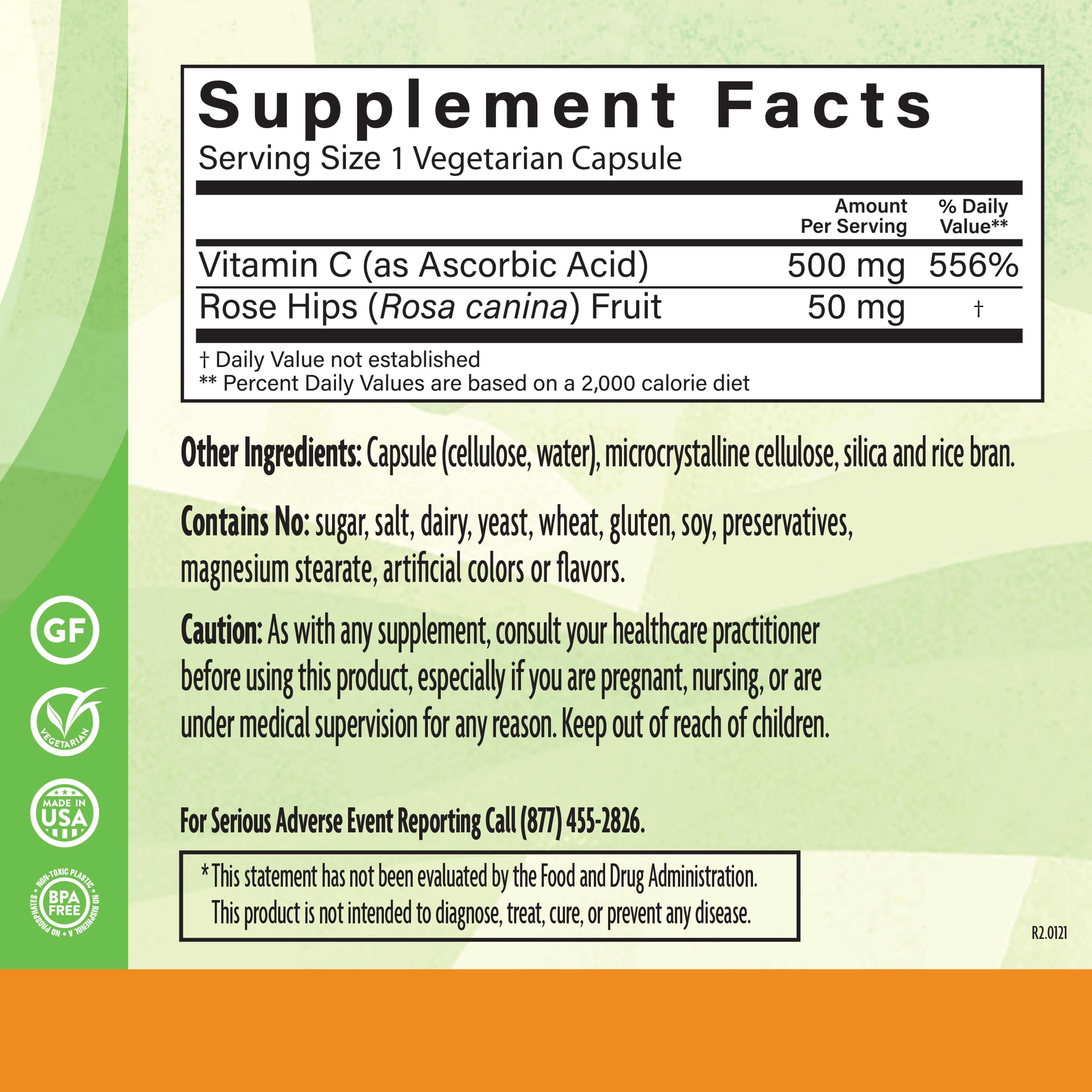 C 500 Mg W/ Rosehips 90 Veg Supplement Facts
