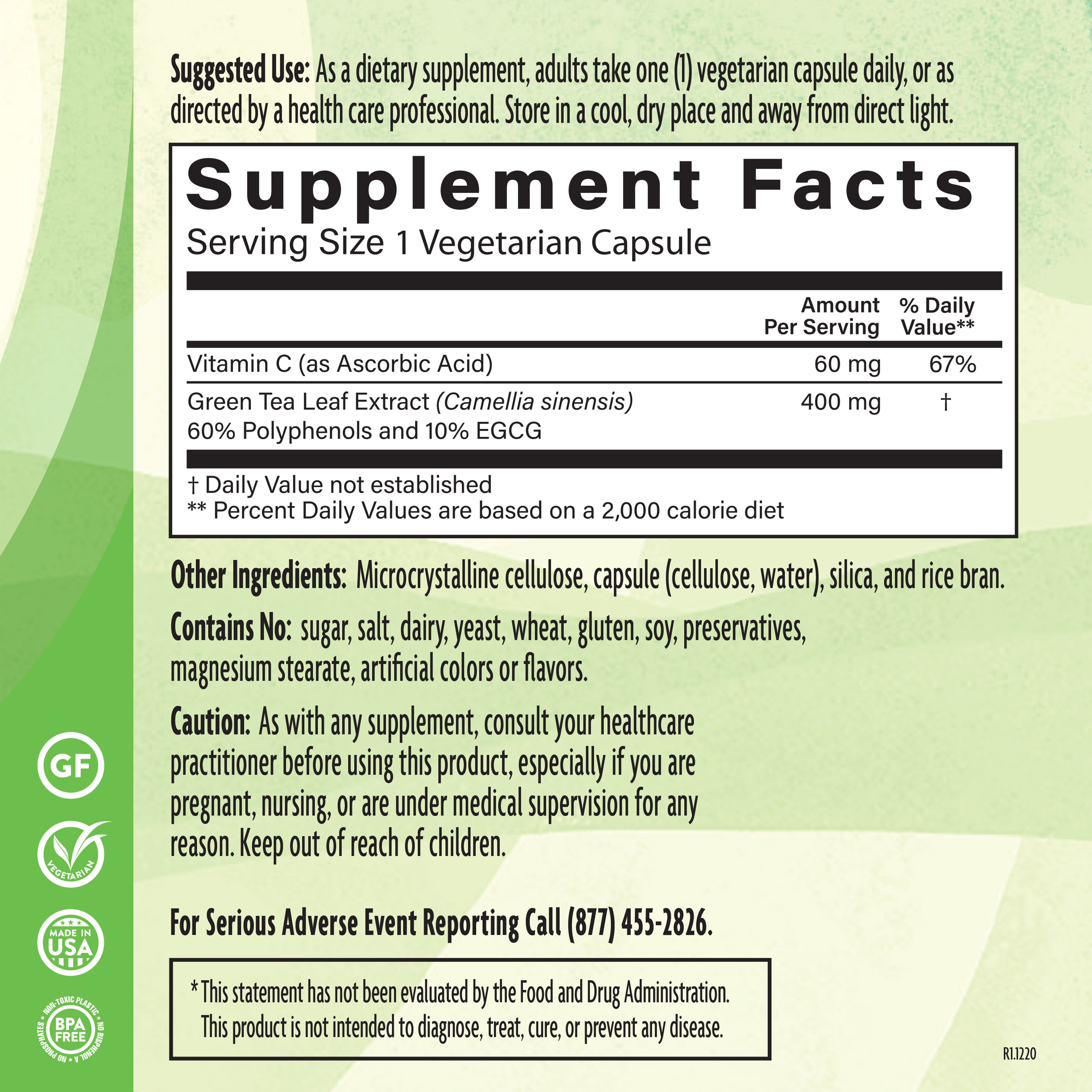Green Tea Extract 90 Veg Supplement Facts