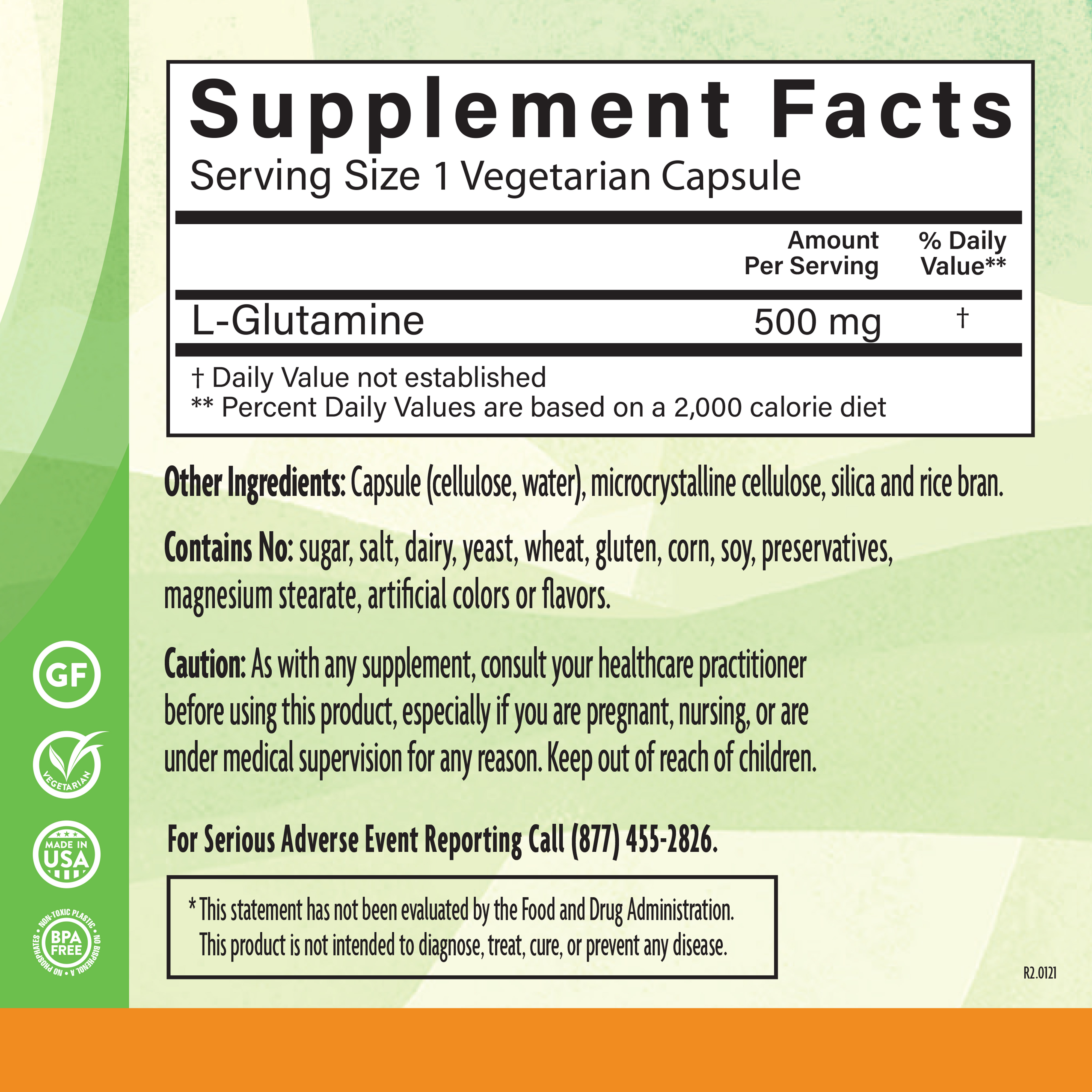 L Glutamine 500 Mg 120 Veg Supplement Facts