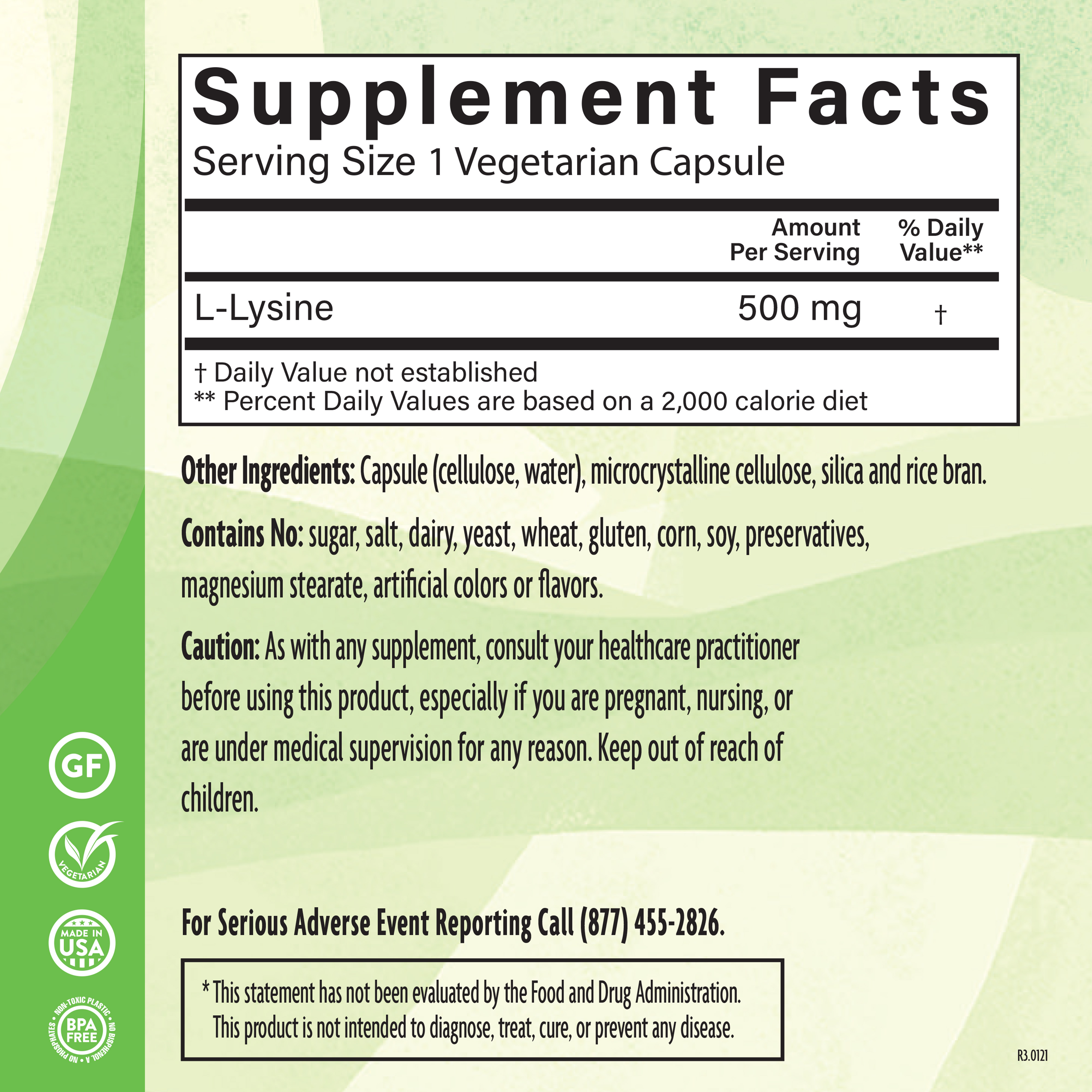 L Lysine 500 Mg 120 Veg Supplement Facts