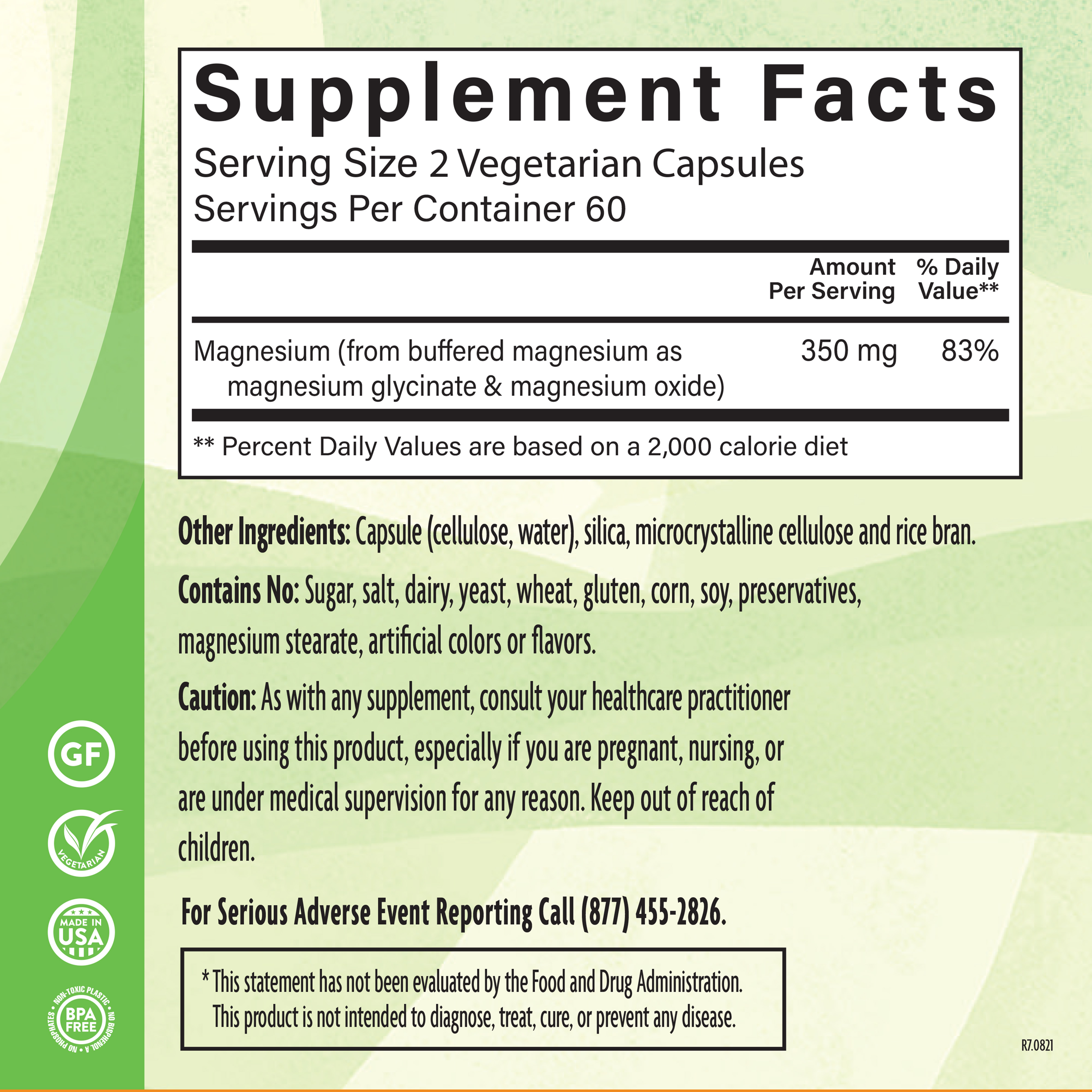Magnesium Glycinate 175 Mg 120 Veg Supplement Facts