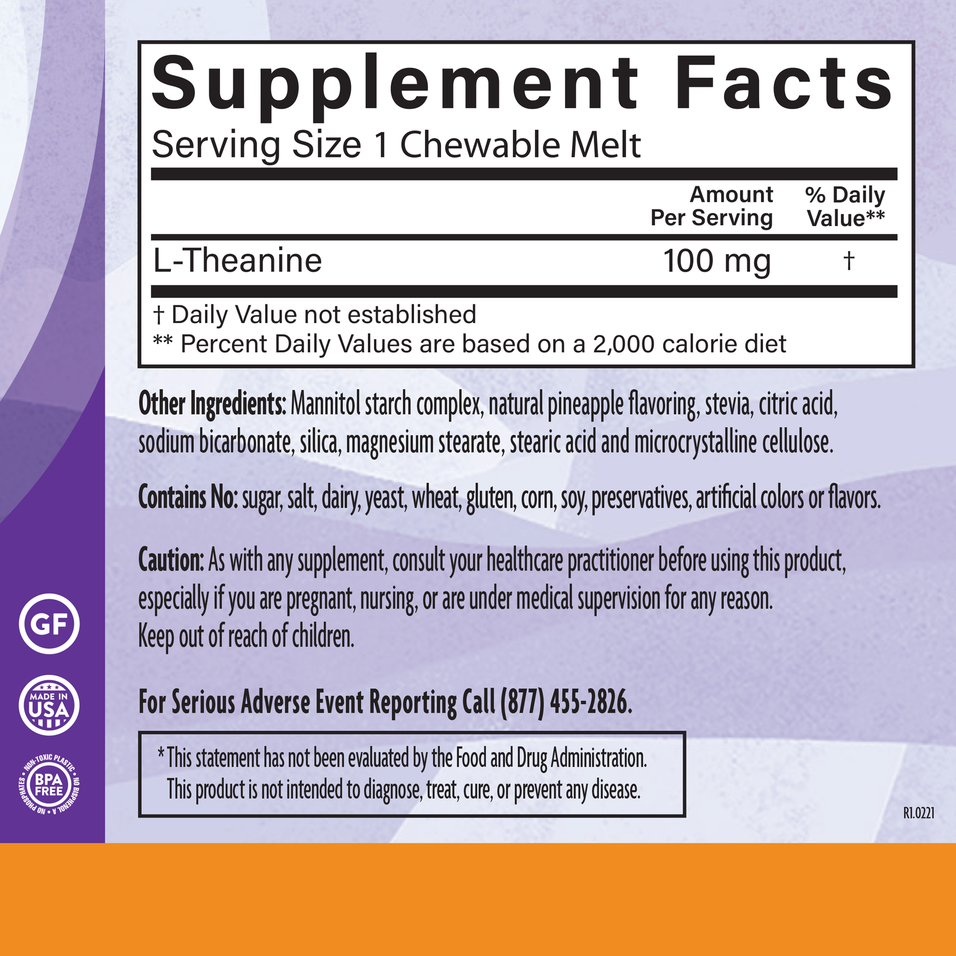 L Theanine 100 Mg Pineapple 90 Chw Supplement Facts