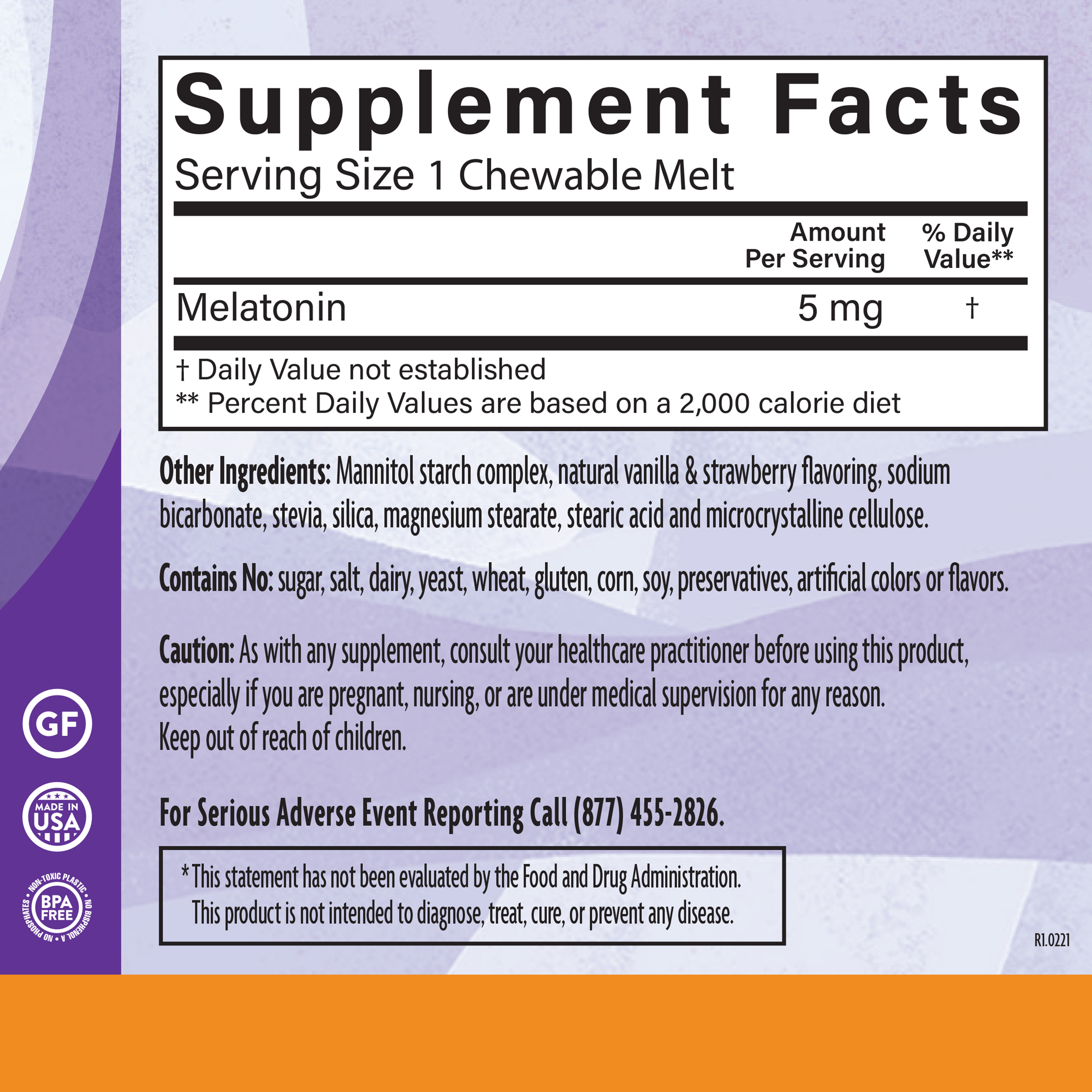 Melatonin 5 Mg Van 90 Chw Supplement Facts