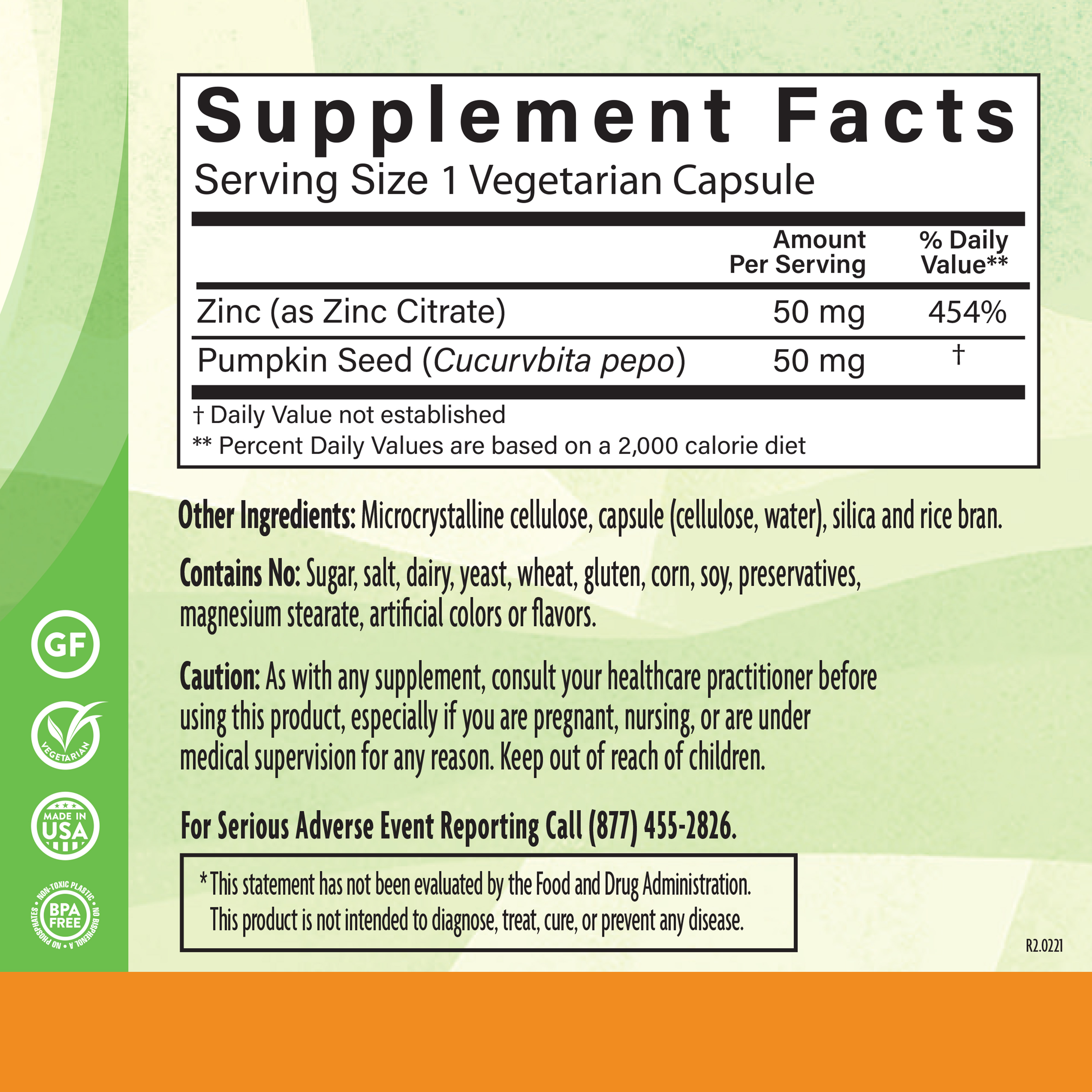 Zinc Citrate 50 Mg 60 Veg Supplement Facts