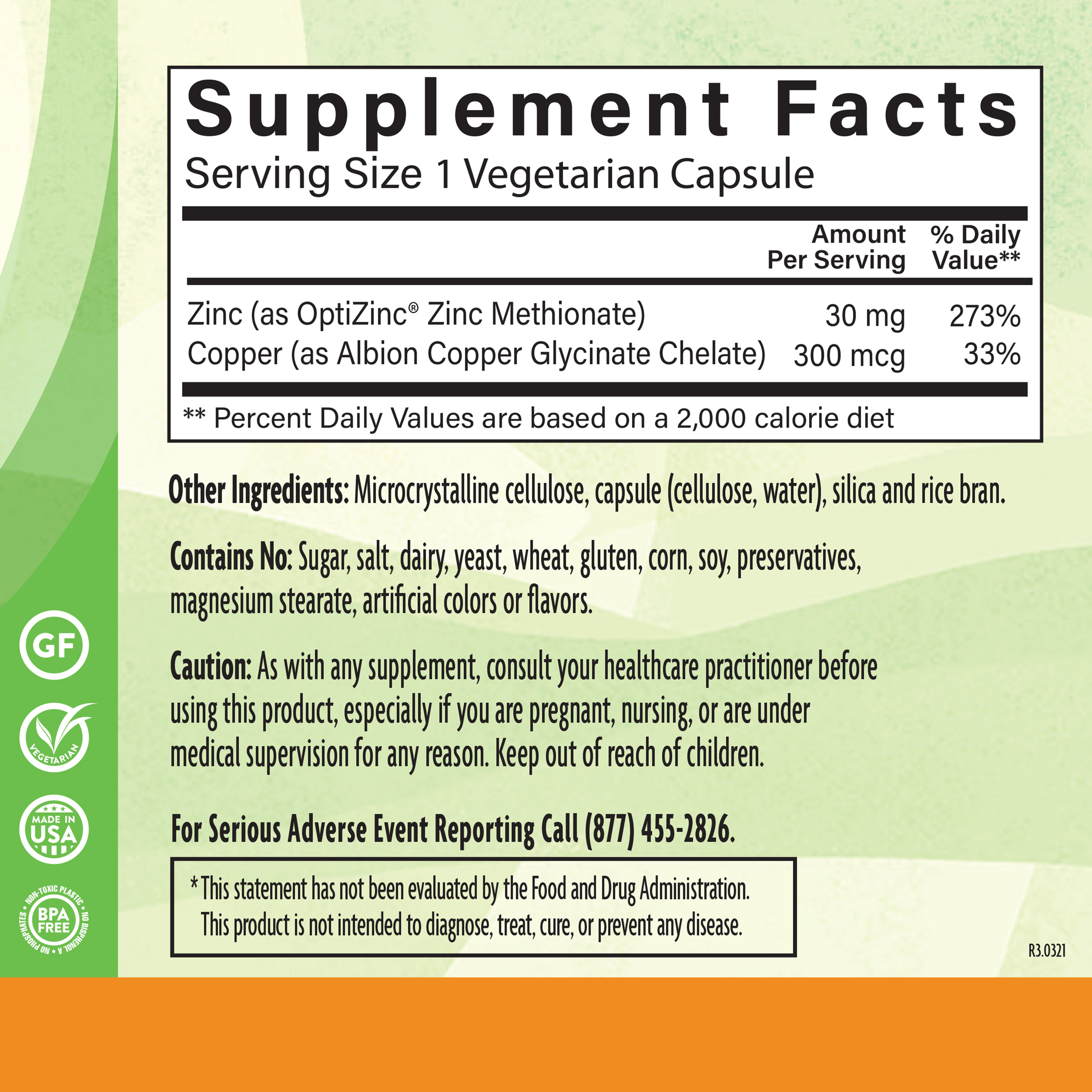 L Optizinc 30 Mg 90 Veg Supplement Facts