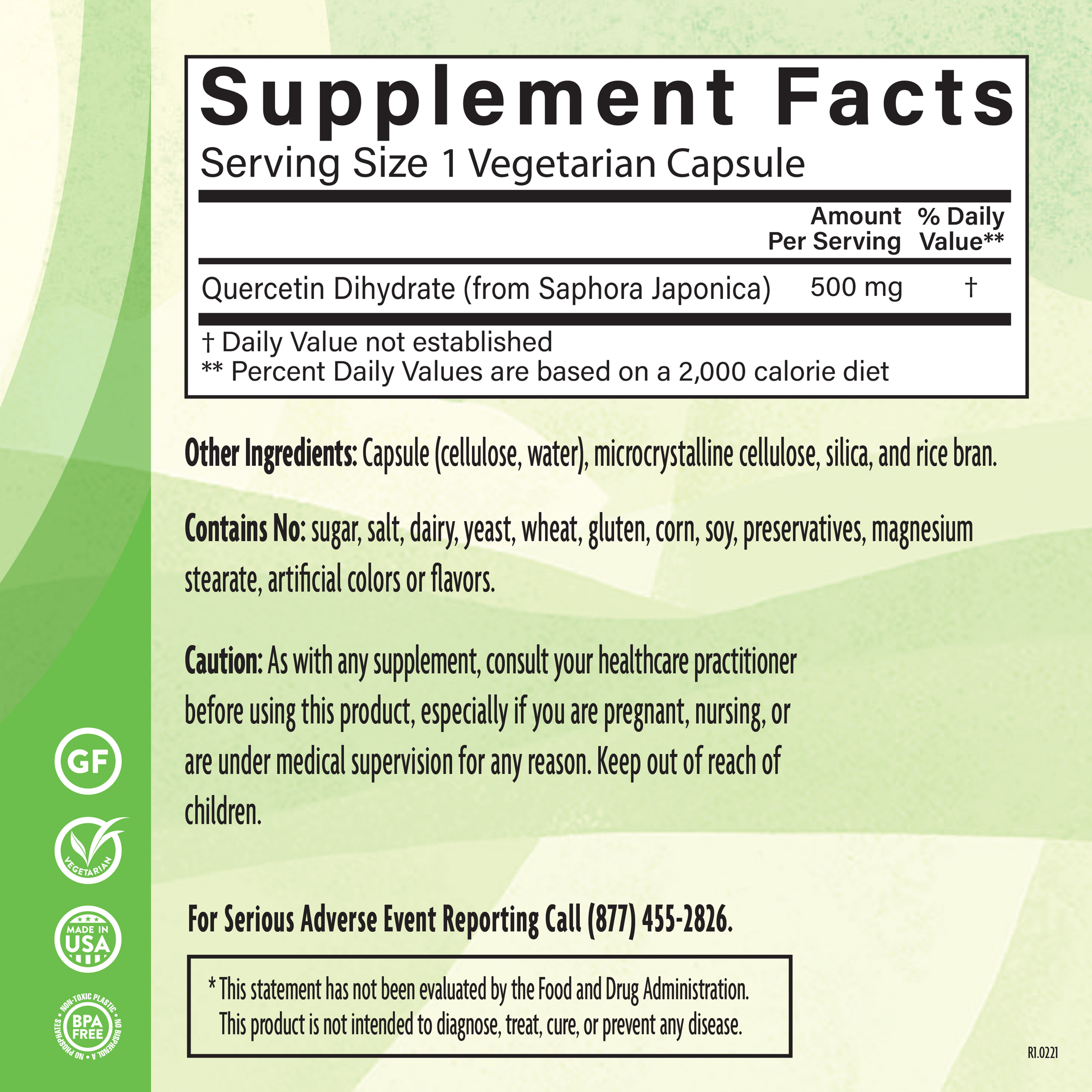 Quercetin 500 Mg 90 Veg Supplement Facts
