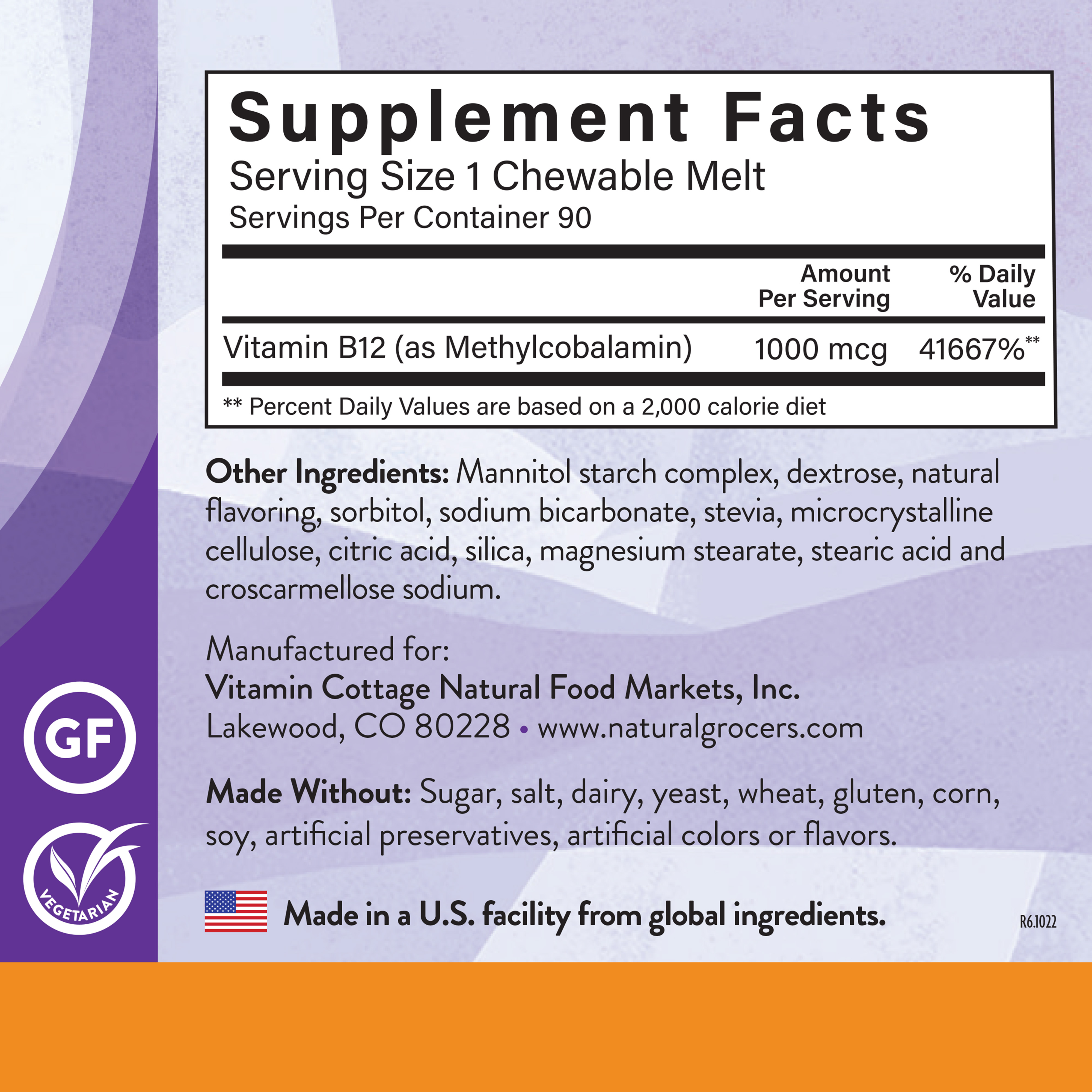 B12 Raspberry 1000 Mcg 90 Chw Supplement Facts