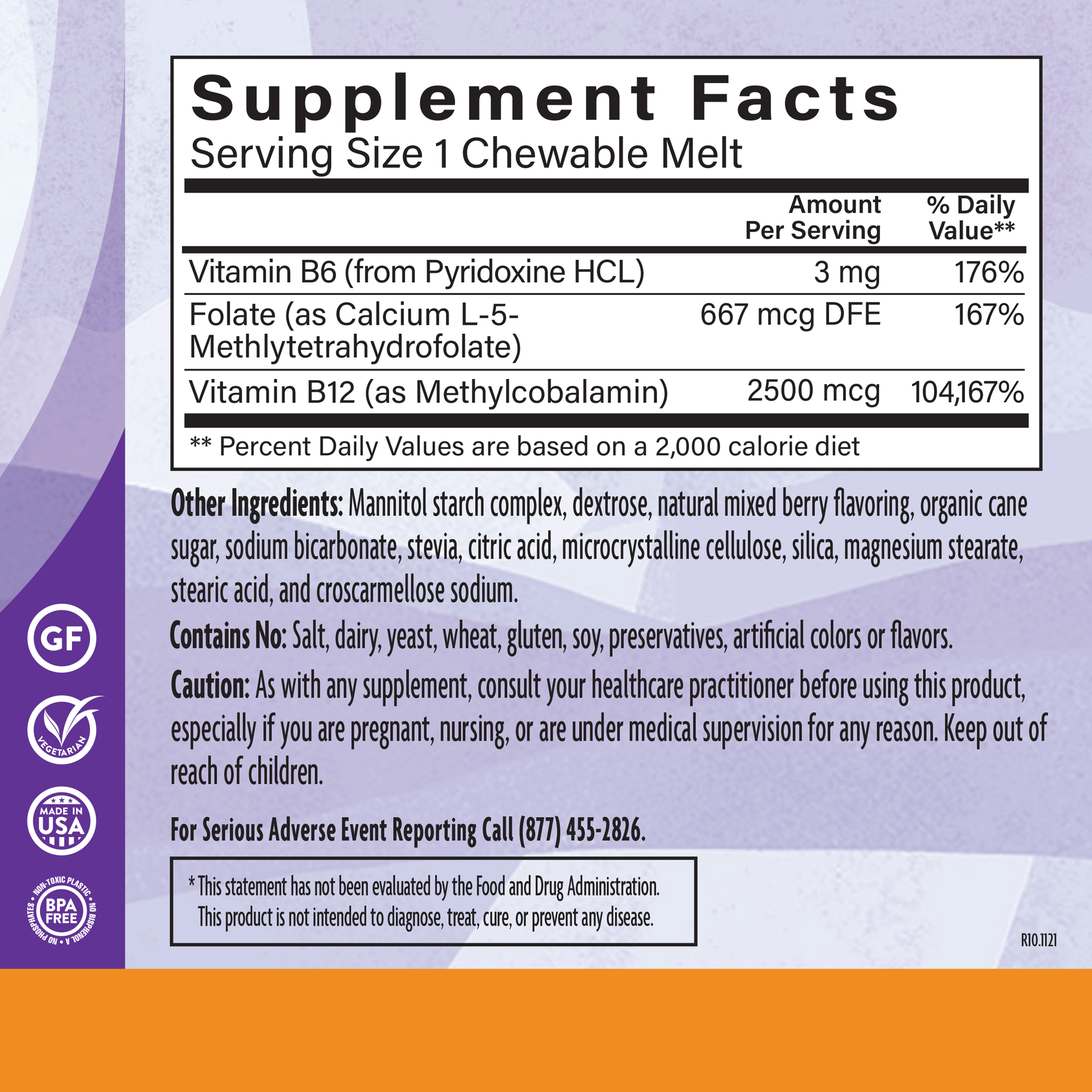 B6 B12 Folic Acid Mix Berry 60 Chw Supplement Facts