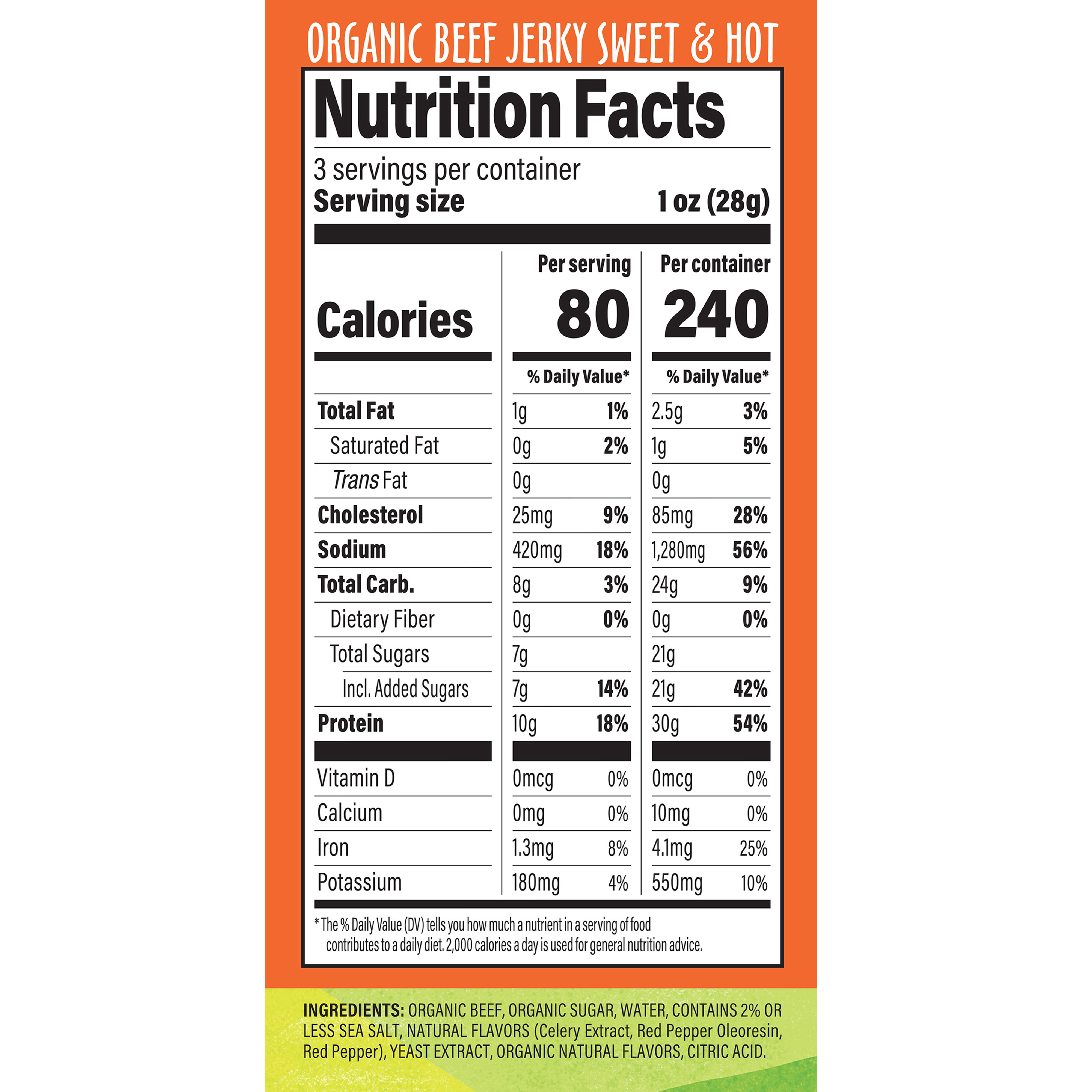 Beef Jerky Swt & Hot Org 3 Oz