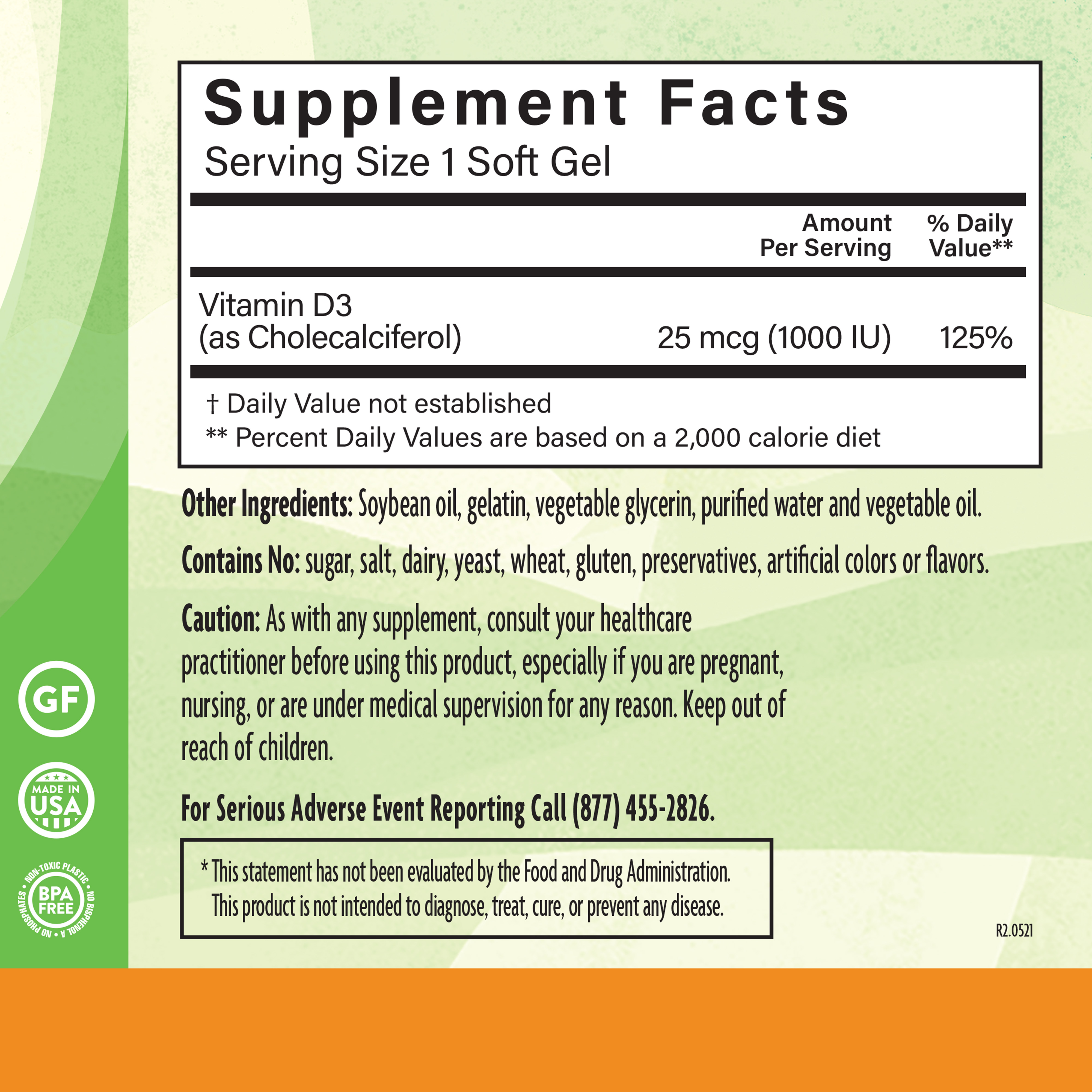 Vitamin D3 1000 Iu 365 Sg Supplement Facts