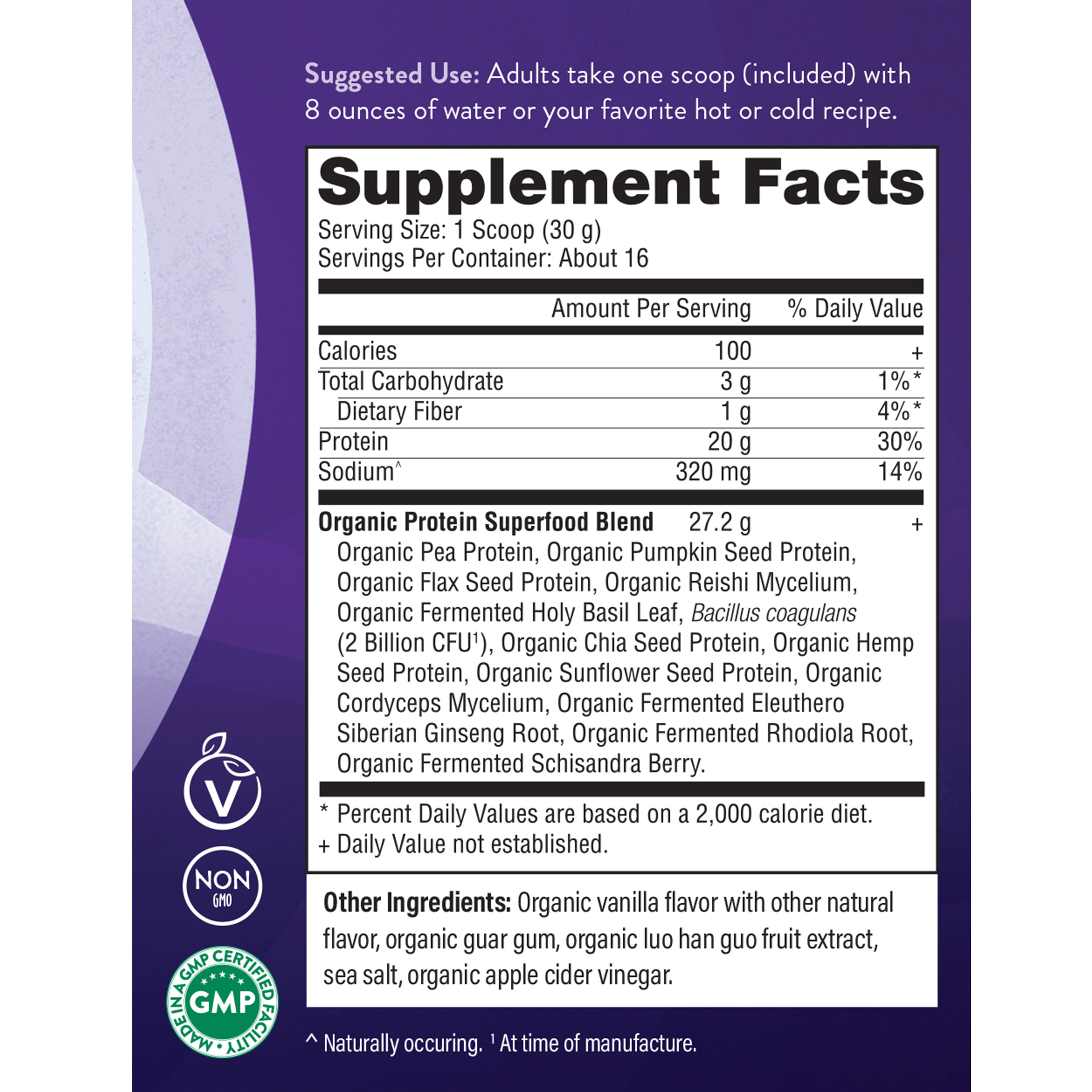 Natural Grocers Brand Organic Plant Protein - Vanilla, 19 oz - Supplement Facts