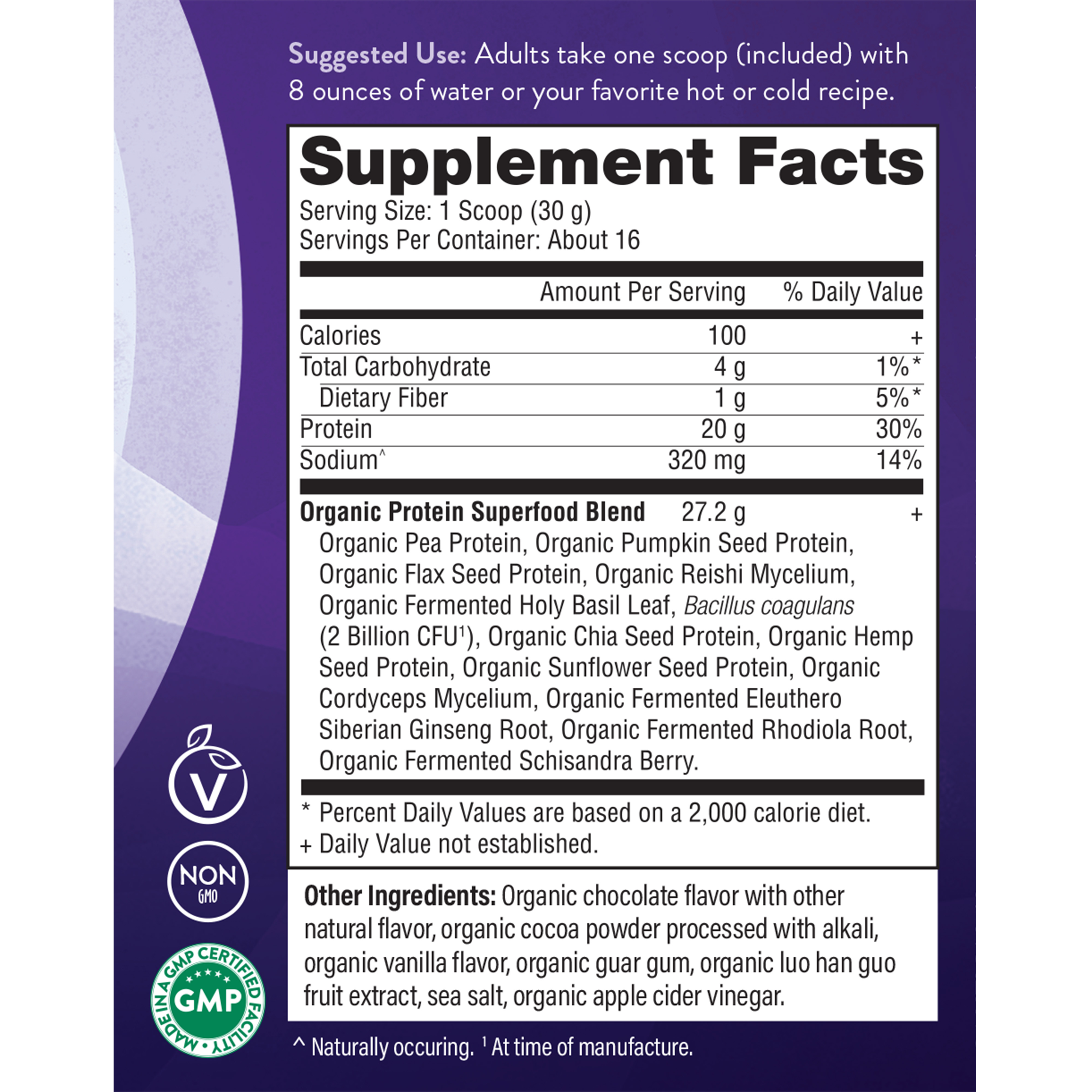 Natural Grocers Brand Organic Plant Protein - Chocolate, 19 oz - Supplement Facts