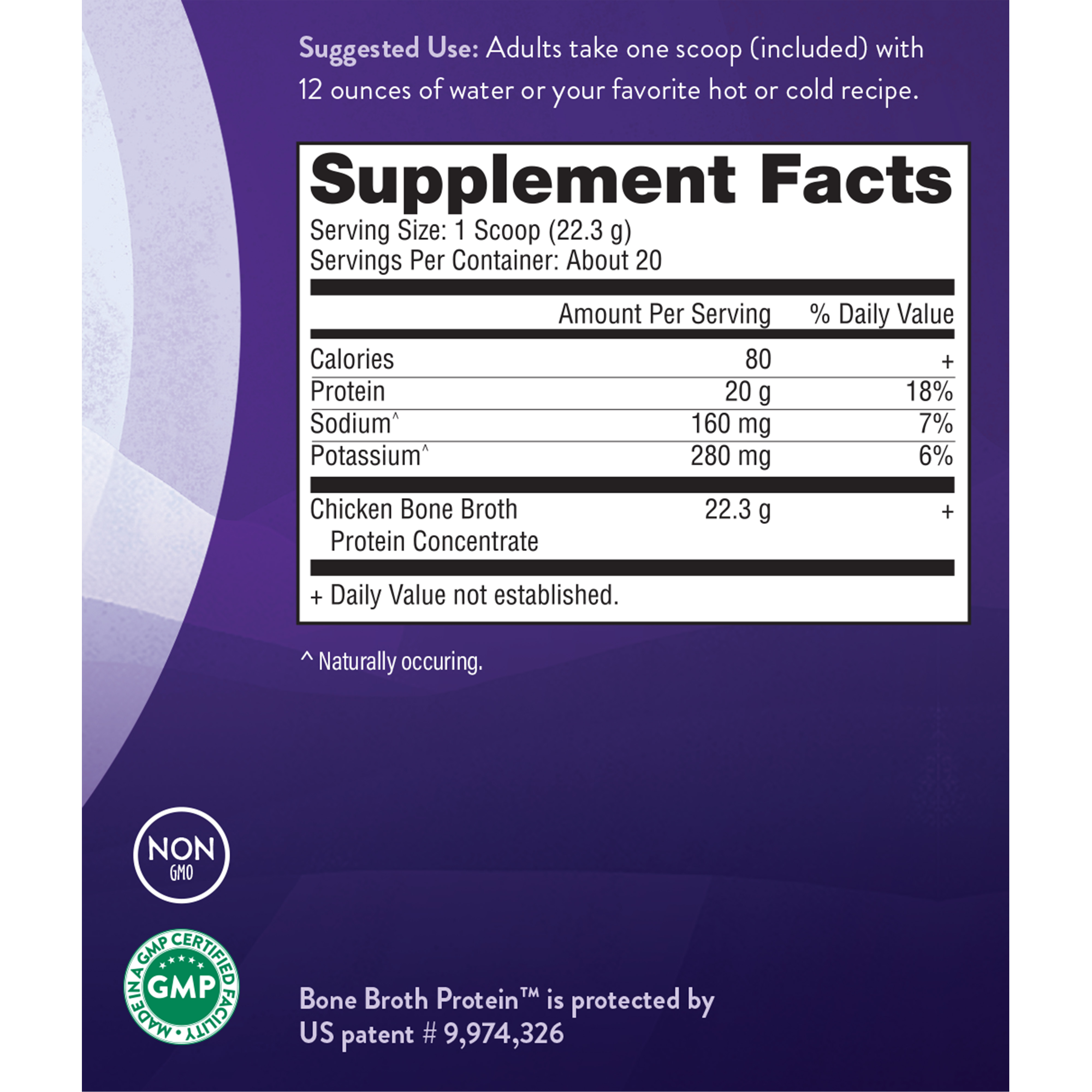 Natural Grocers Brand Bone Broth Protein - Pure, 16 oz - Supplement Facts